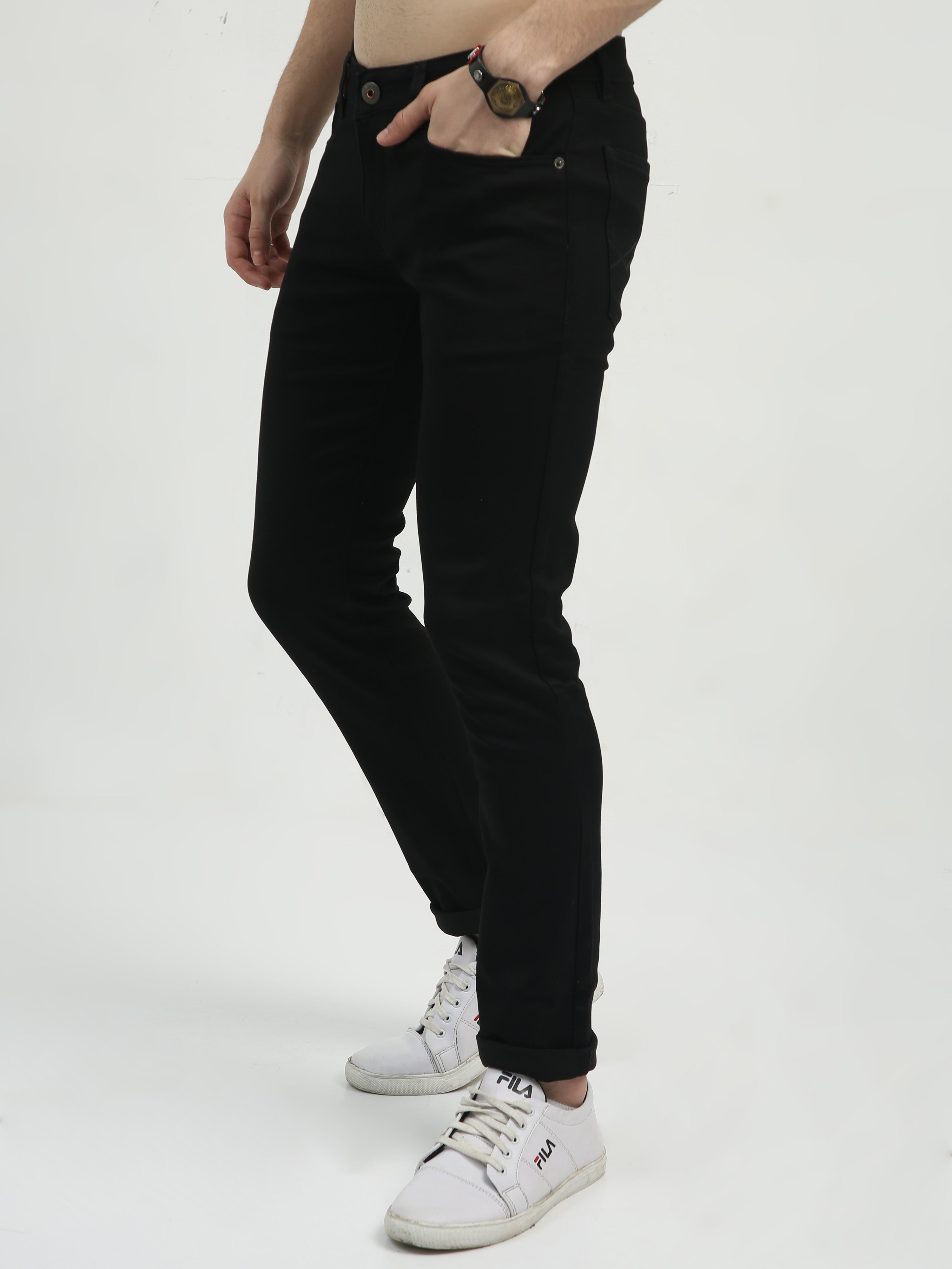 Classic Polo Men's   Slim Fit Cotton Blend Denim | CPDO2-36 BLK-SF-LY
