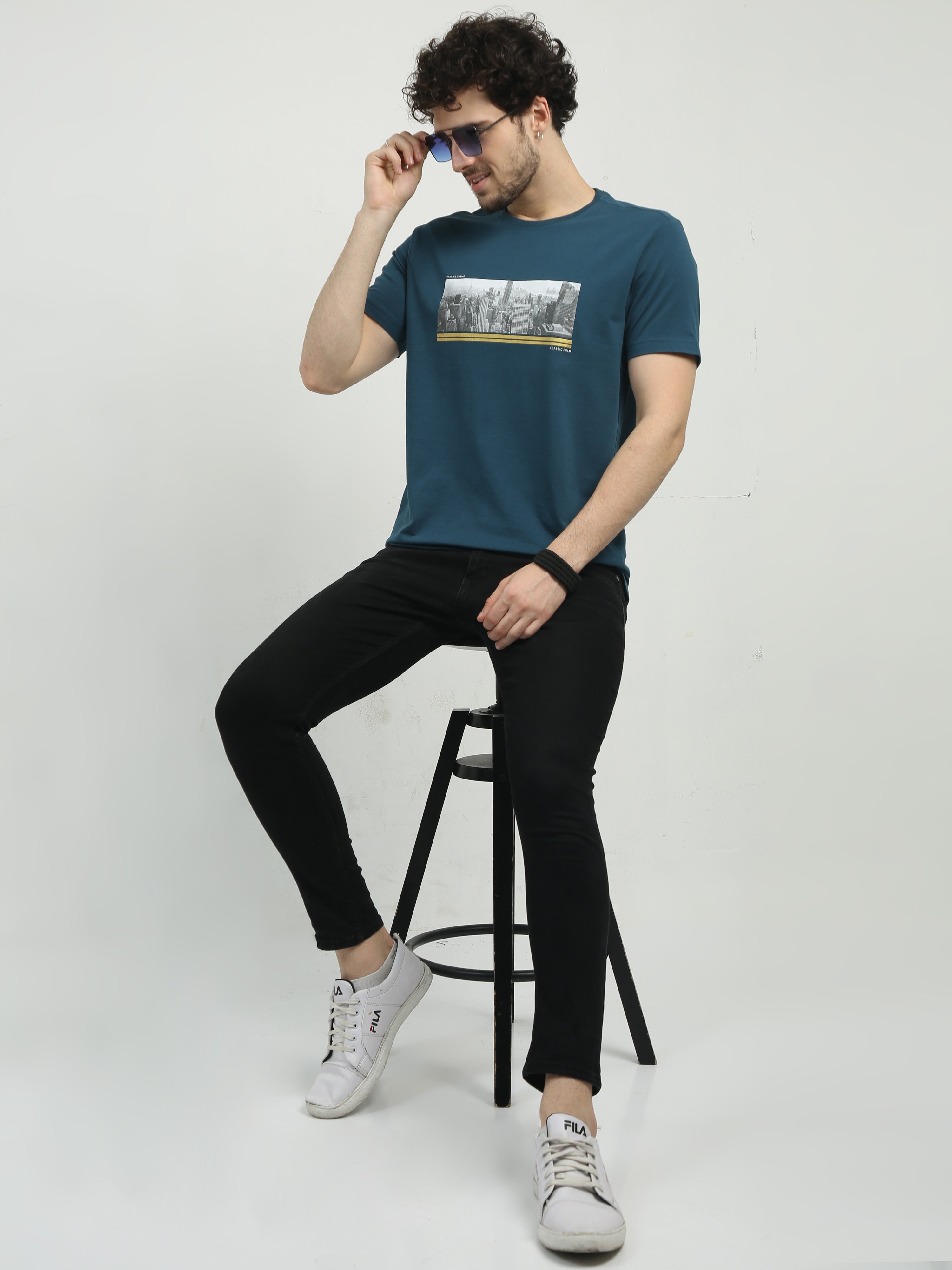 Classic Polo Men's Crew Neck Half Sleeve Slim Fit Cotton T Shirt | BALENO - 553 B SF C