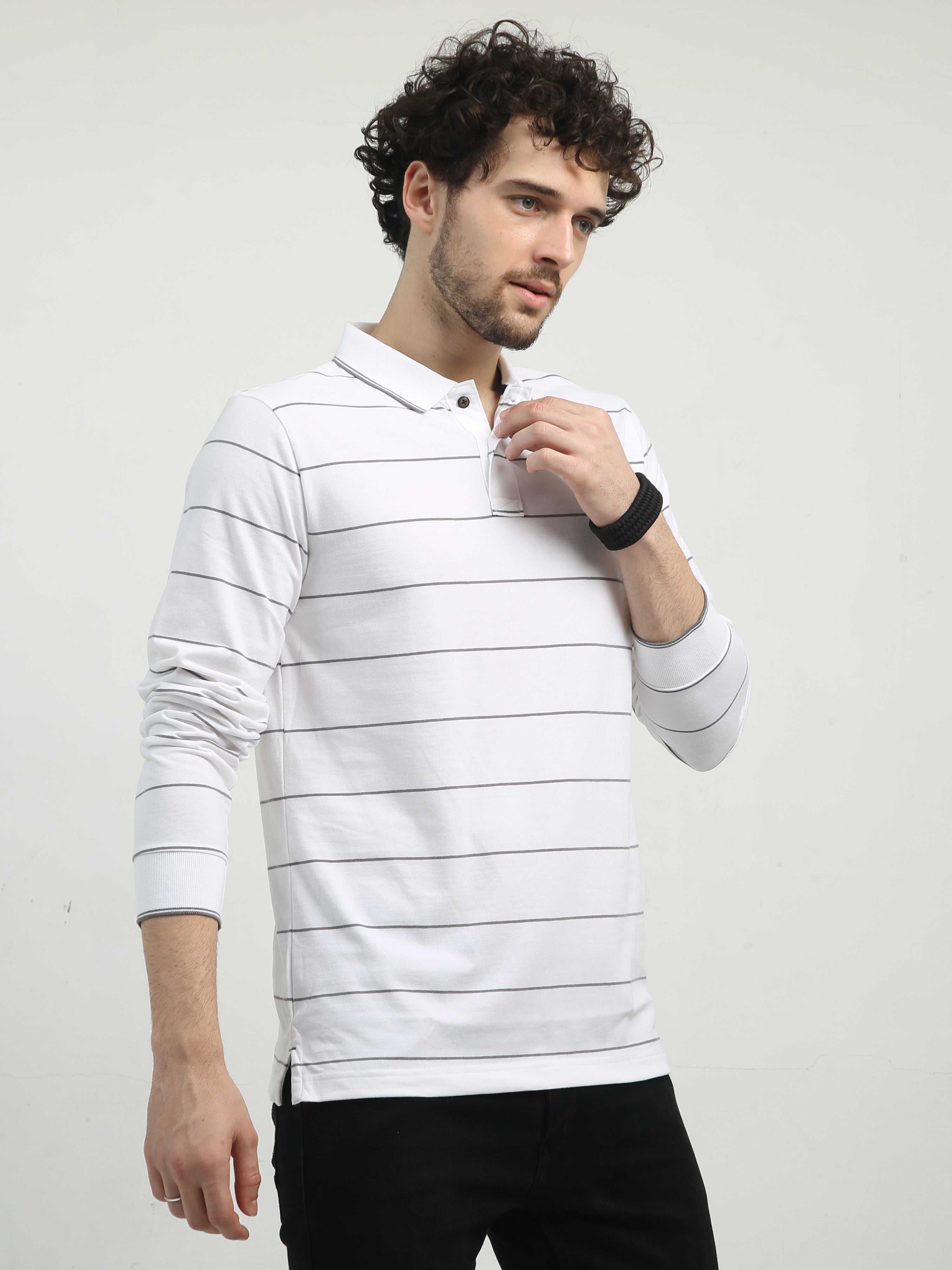 Classic Polo Men's Polo Neck Full Sleeve Slim Fit Cotton T Shirt | CPEG FS - 306 A SF P