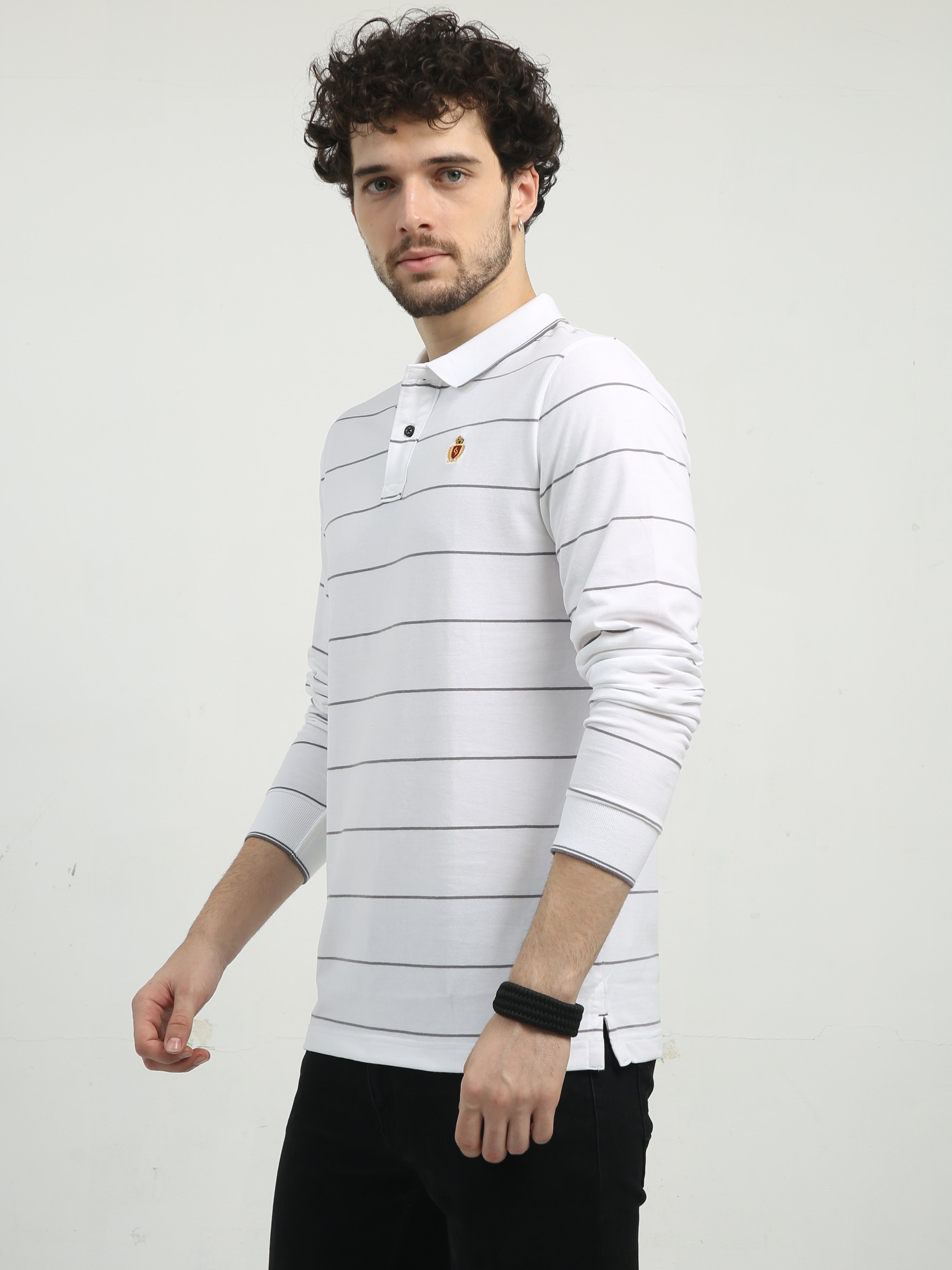 Classic Polo Men's Polo Neck Full Sleeve Slim Fit Cotton T Shirt | CPEG FS - 306 A SF P