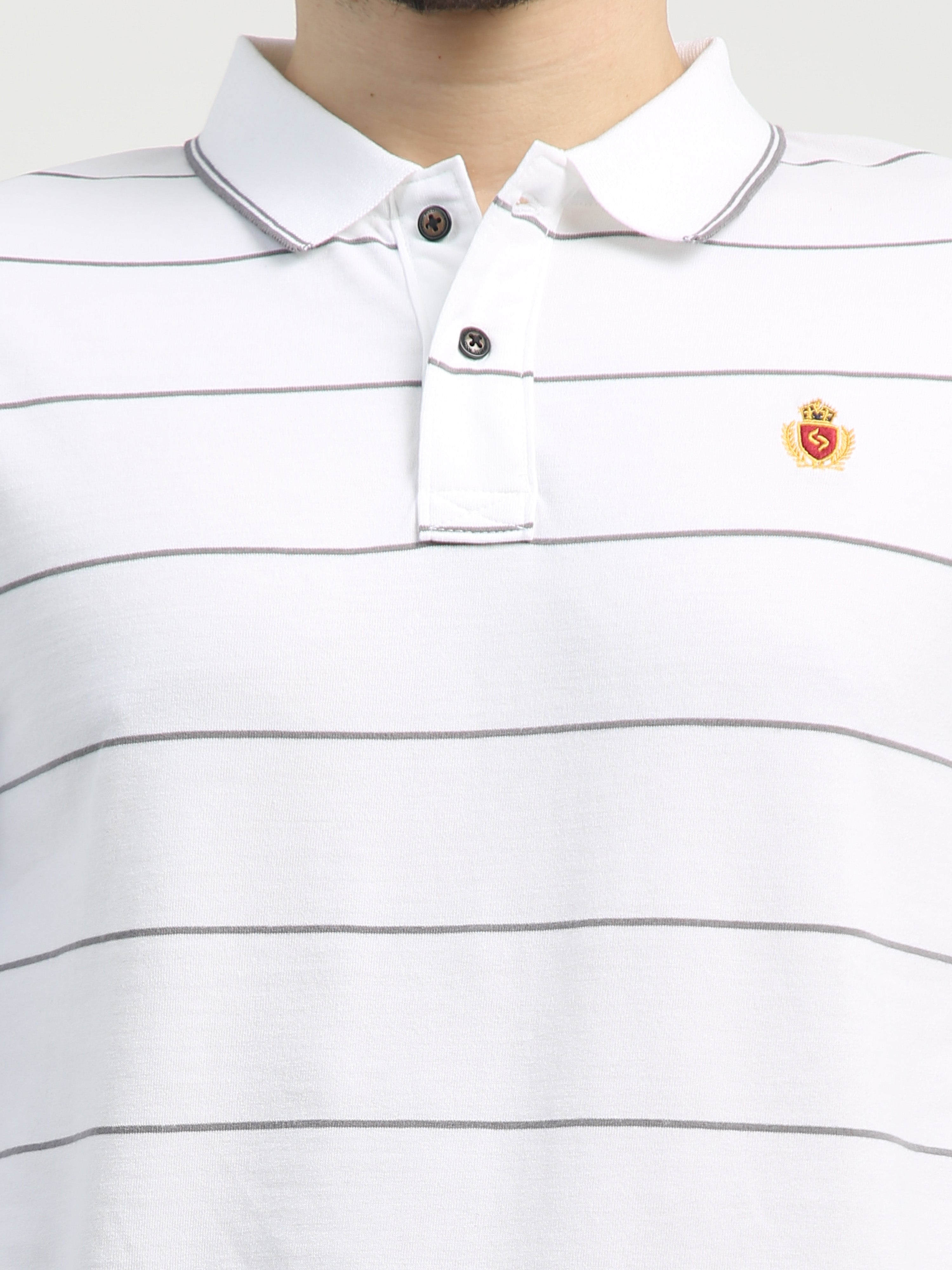 Classic Polo Men's Polo Neck Full Sleeve Slim Fit Cotton T Shirt | CPEG FS - 306 A SF P