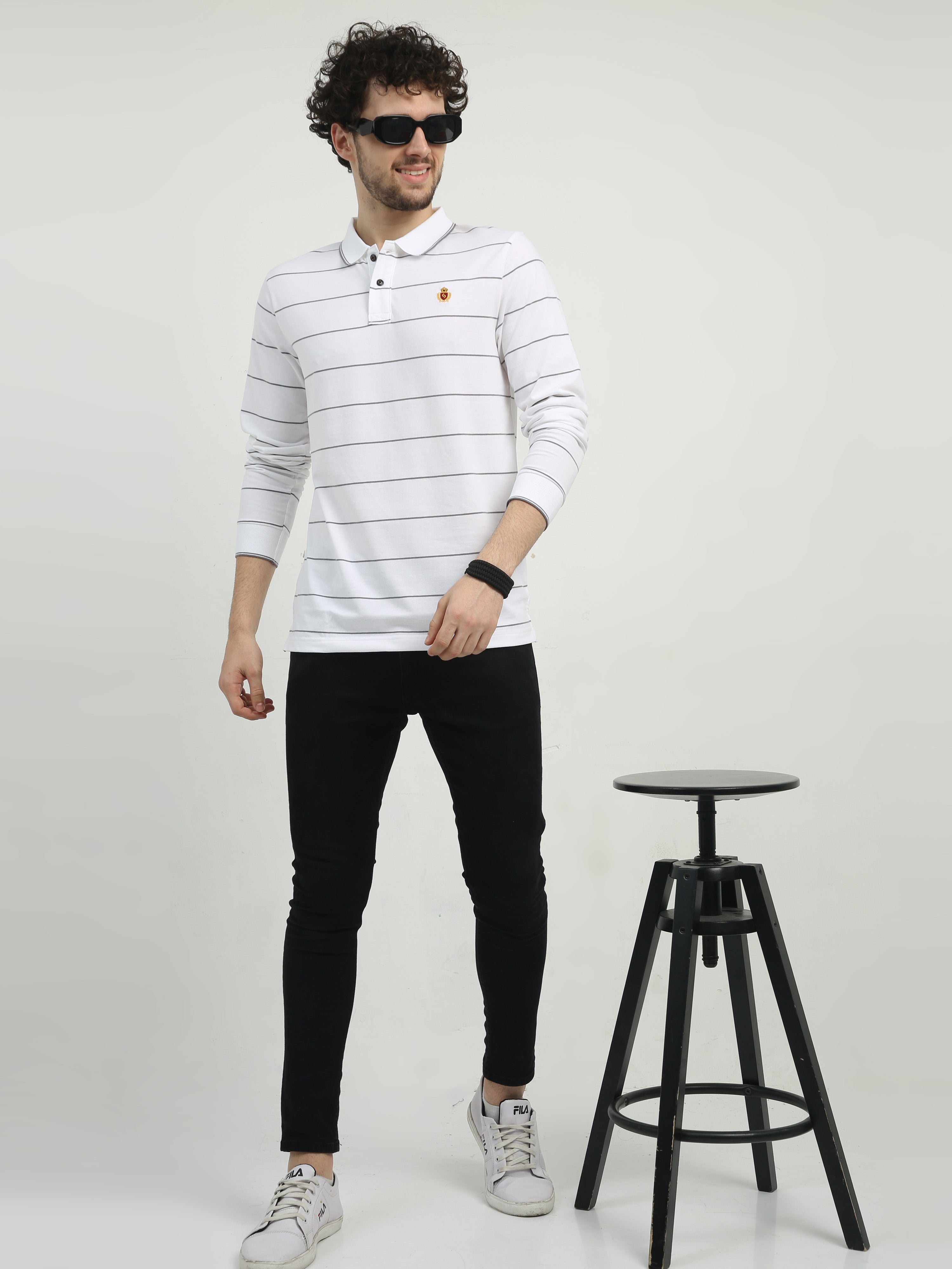 Classic Polo Men's Polo Neck Full Sleeve Slim Fit Cotton T Shirt | CPEG FS - 306 A SF P