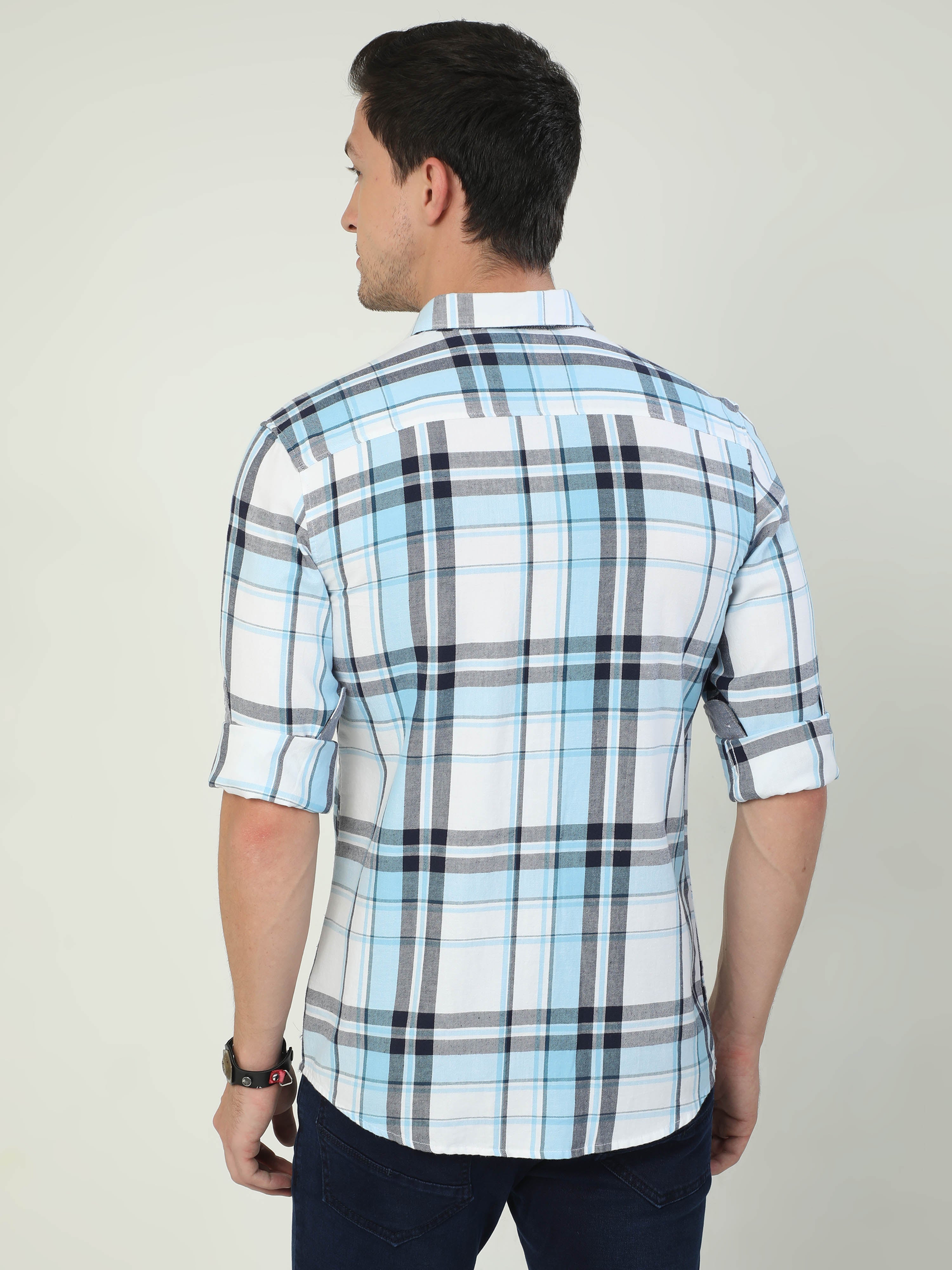 Classic Polo Men's Polo Neck Full Sleeve Slim Fit Cotton Woven Shirt | SBO2-08 A-FS-CHK-BSL