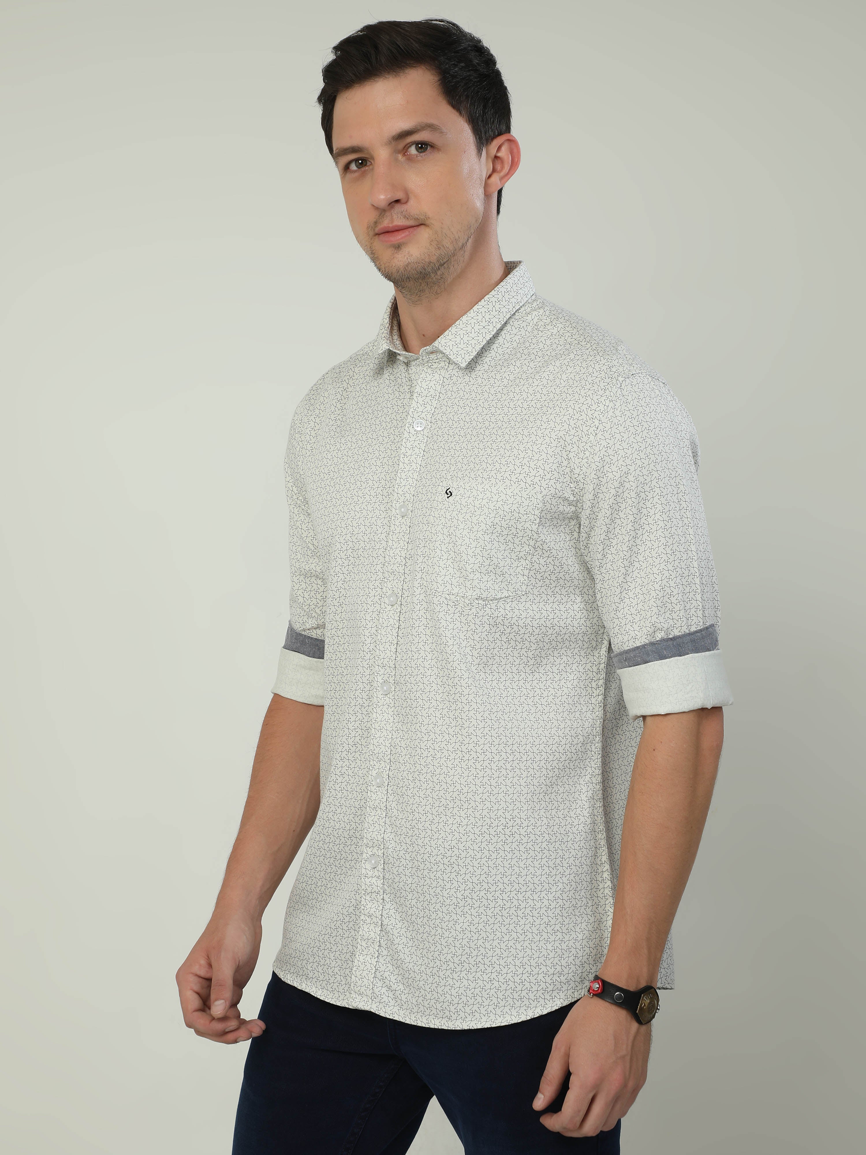 Classic Polo Men's Polo Neck Full Sleeve Slim Fit Cotton Woven Shirt | SO2-06 B-FS-PRT-SF