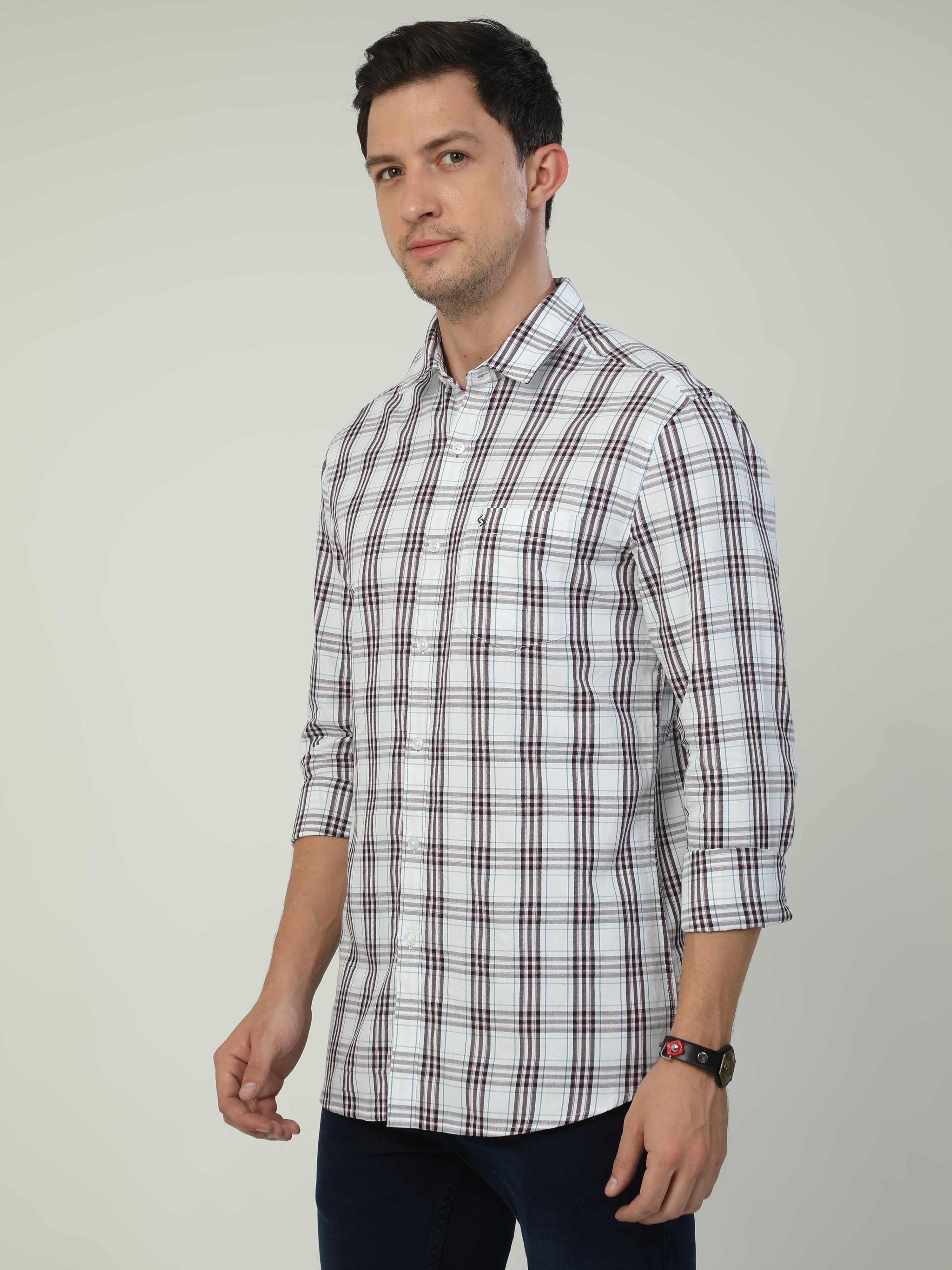 Classic Polo Men's Polo Neck Full Sleeve Slim Fit Cotton Woven Shirt | SO2-77 A-FS-CHK-SF