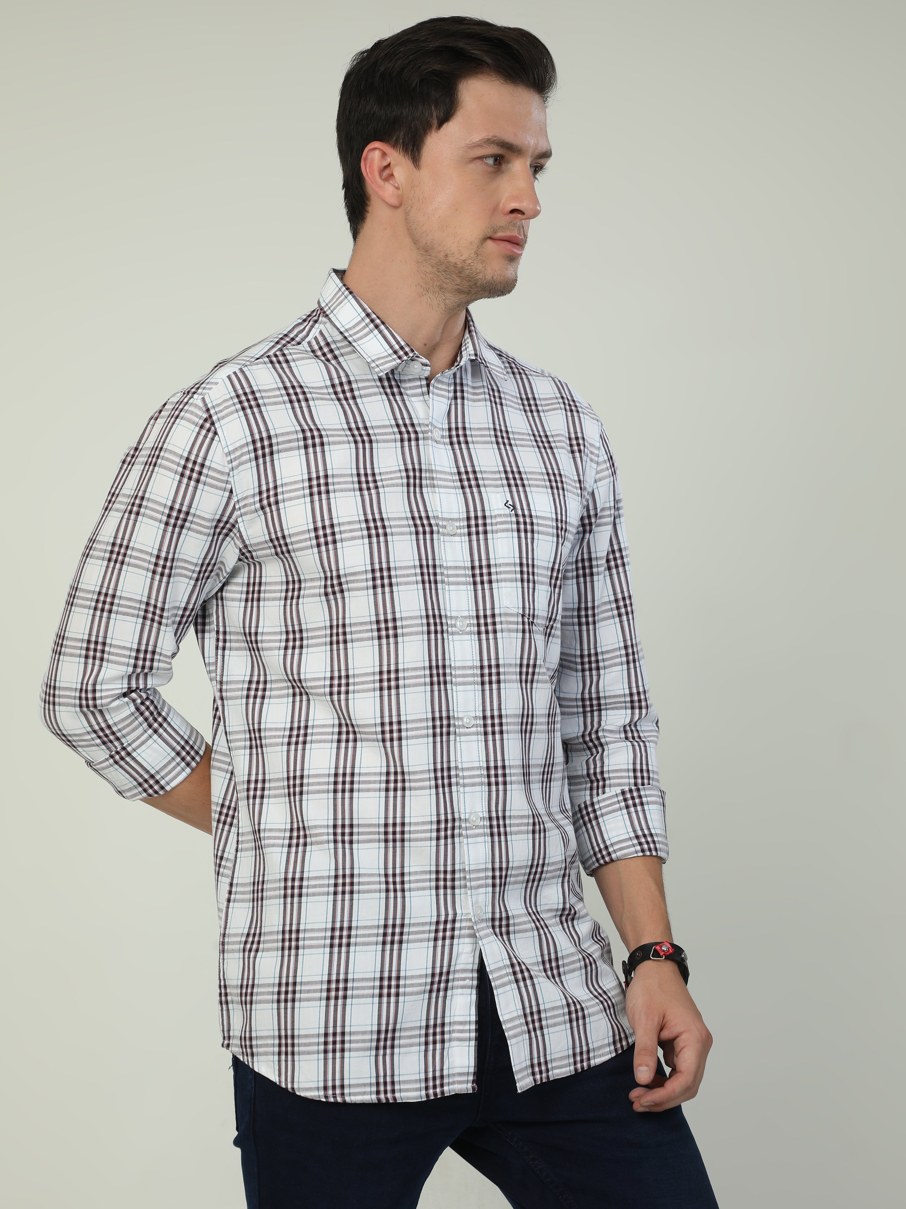 Classic Polo Men's Polo Neck Full Sleeve Slim Fit Cotton Woven Shirt | SO2-77 A-FS-CHK-SF