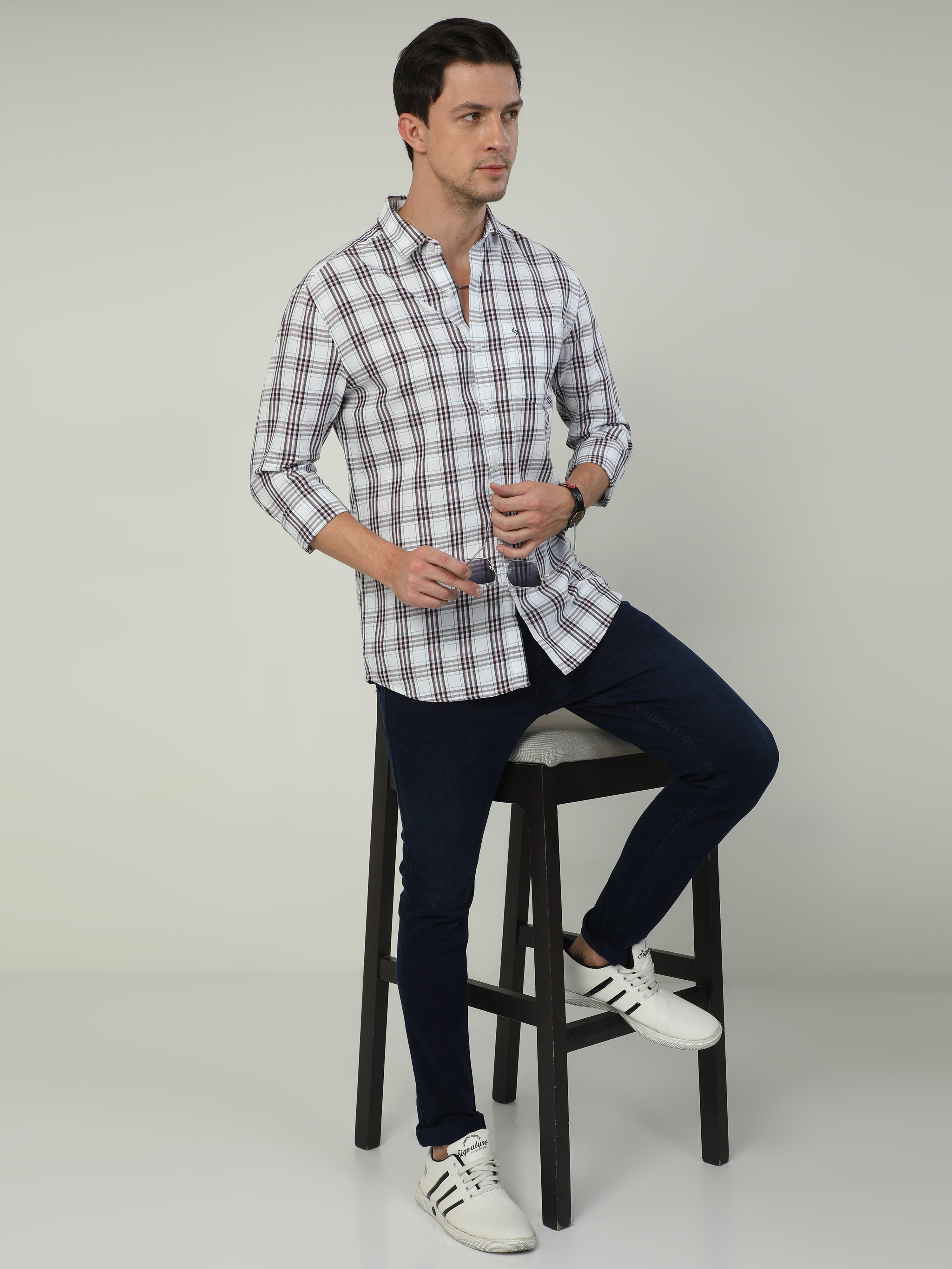 Classic Polo Men's Polo Neck Full Sleeve Slim Fit Cotton Woven Shirt | SO2-77 A-FS-CHK-SF