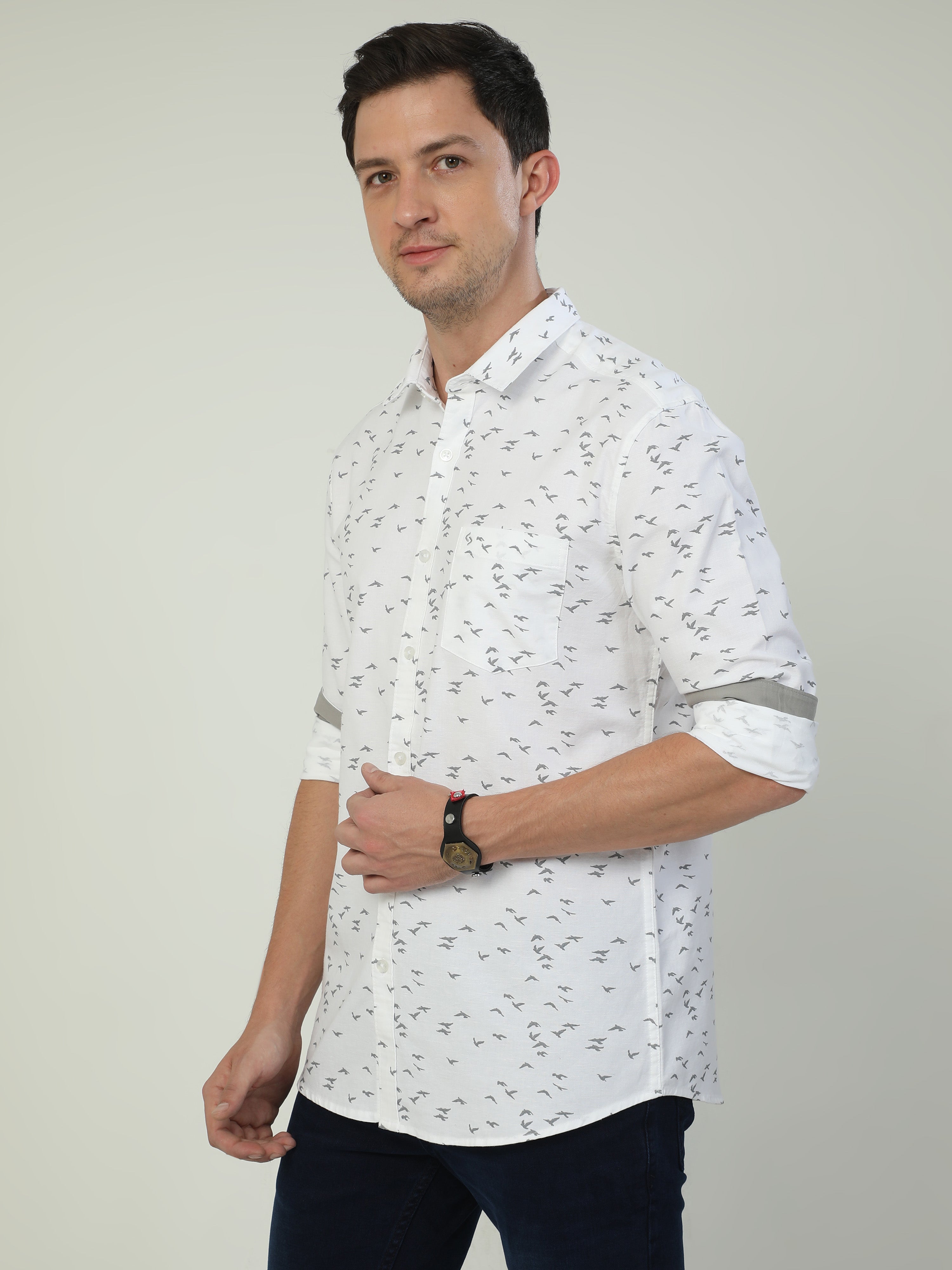 Classic Polo Men's Polo Neck Full Sleeve Slim Fit Cotton Woven Shirt | SO2-46 A-FS-PRT-SF