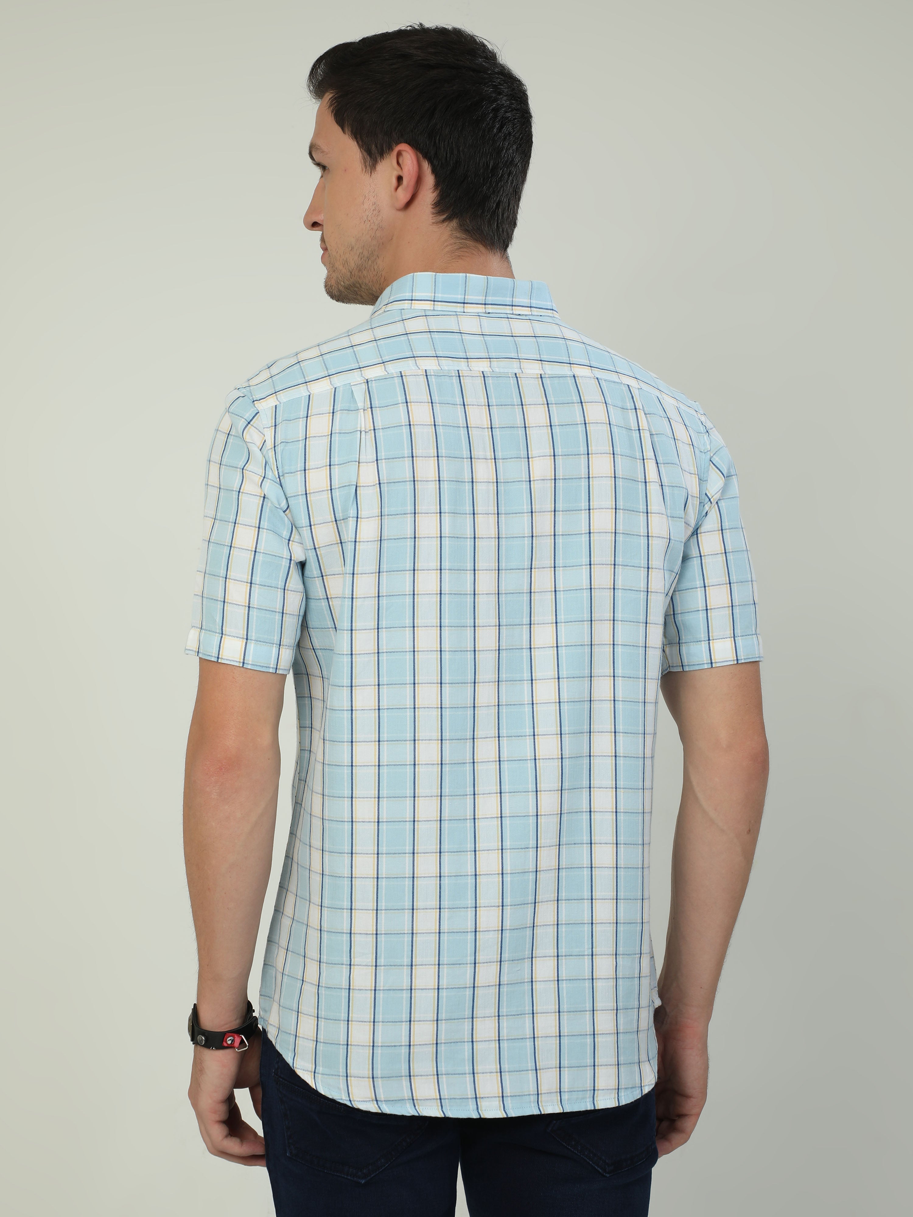 Classic Polo Men's Polo Neck Half Sleeve Slim Fit Cotton Woven Shirt | SO2-101 A-HS-CHK-SF