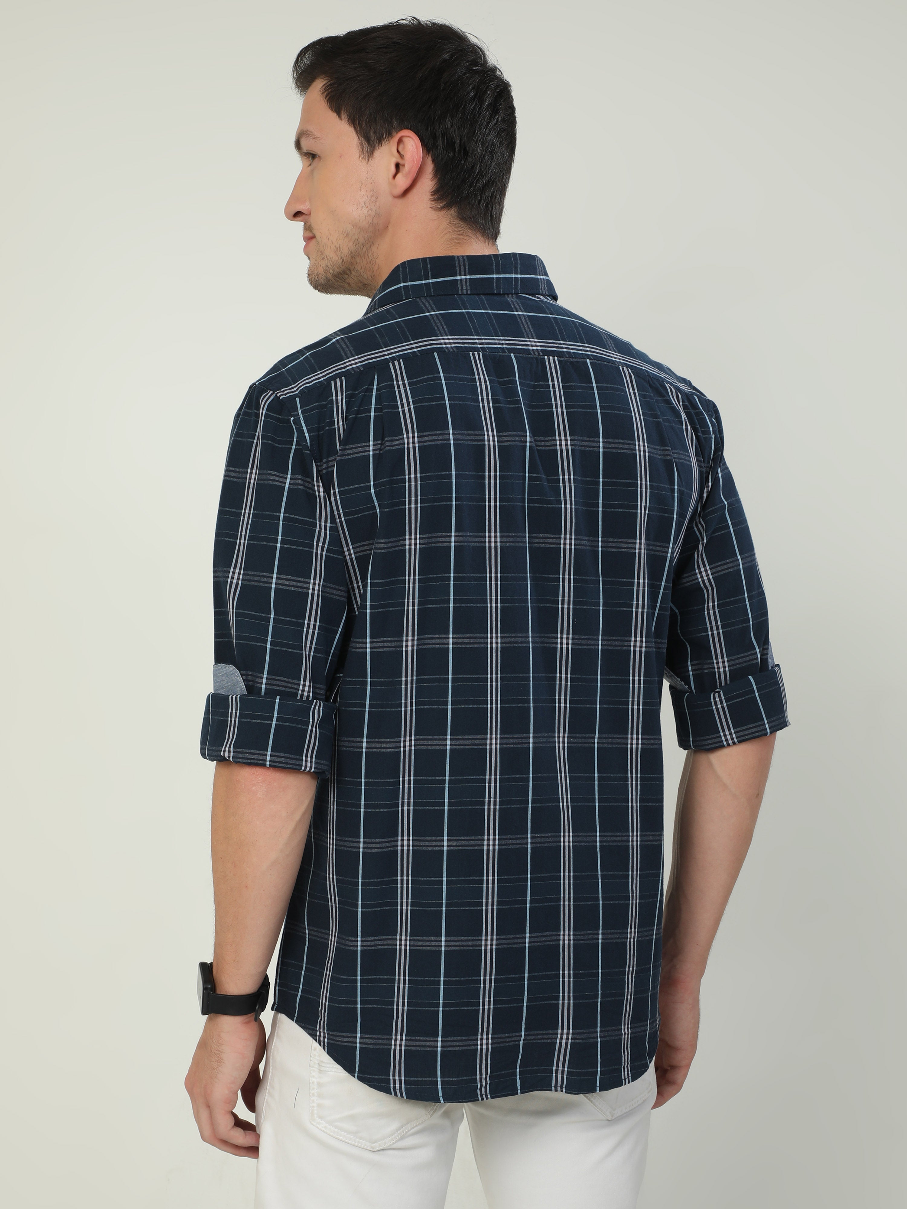 Classic Polo Men's Polo Neck Full Sleeve Slim Fit Cotton Woven Shirt | SO2-100 A-FS-CHK-SF