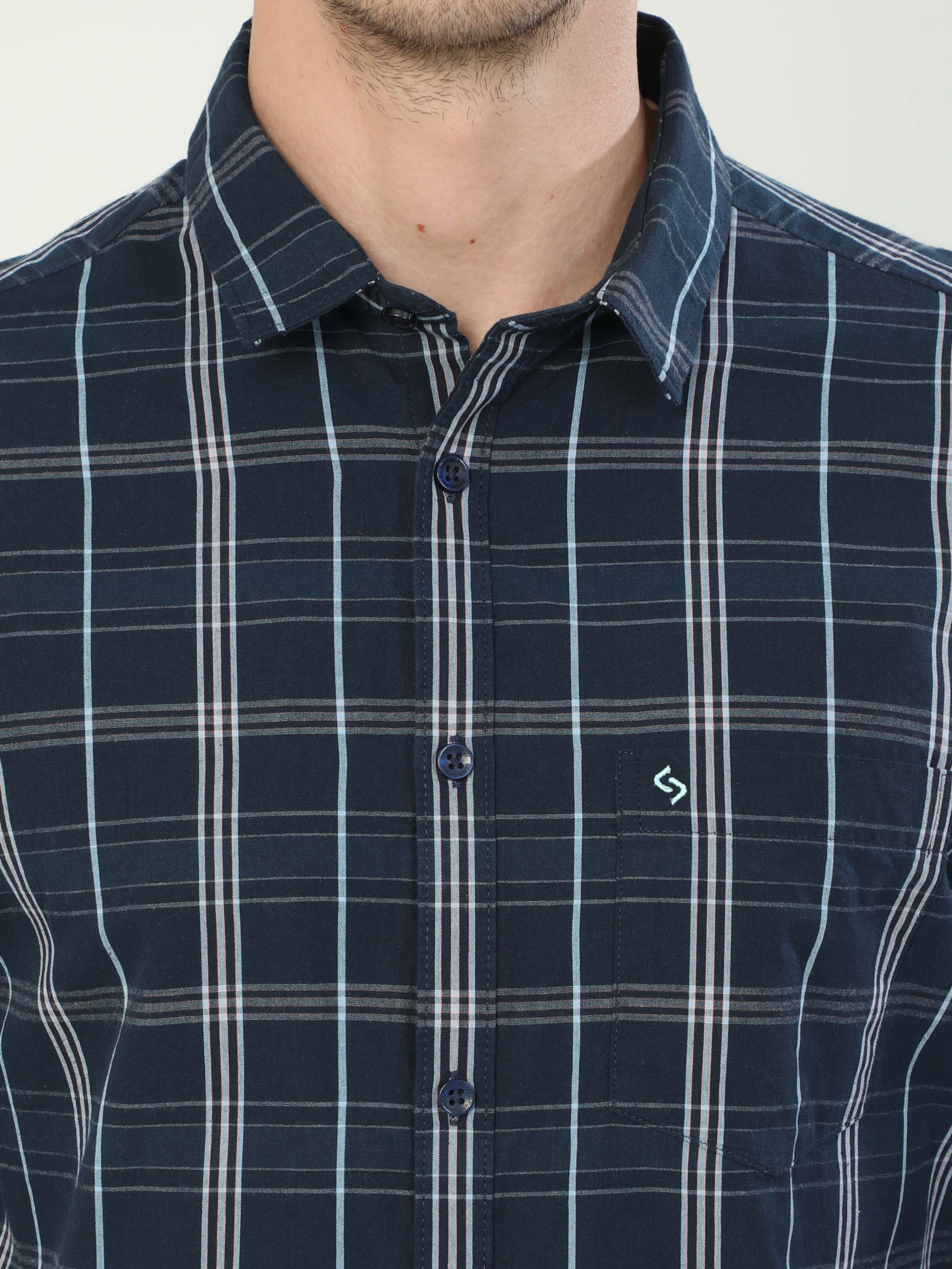 Classic Polo Men's Polo Neck Full Sleeve Slim Fit Cotton Woven Shirt | SO2-100 A-FS-CHK-SF