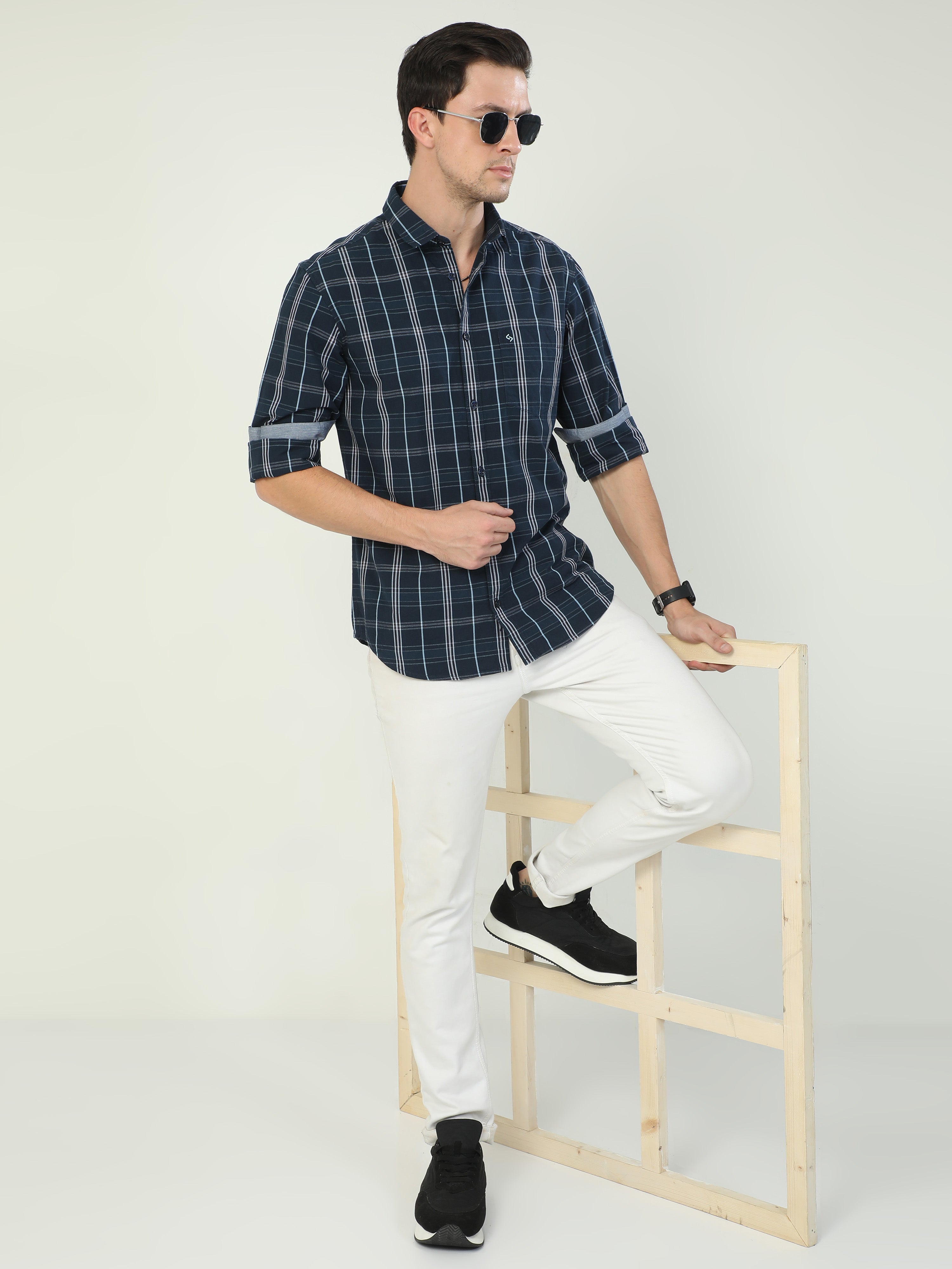 Classic Polo Men's Polo Neck Full Sleeve Slim Fit Cotton Woven Shirt | SO2-100 A-FS-CHK-SF