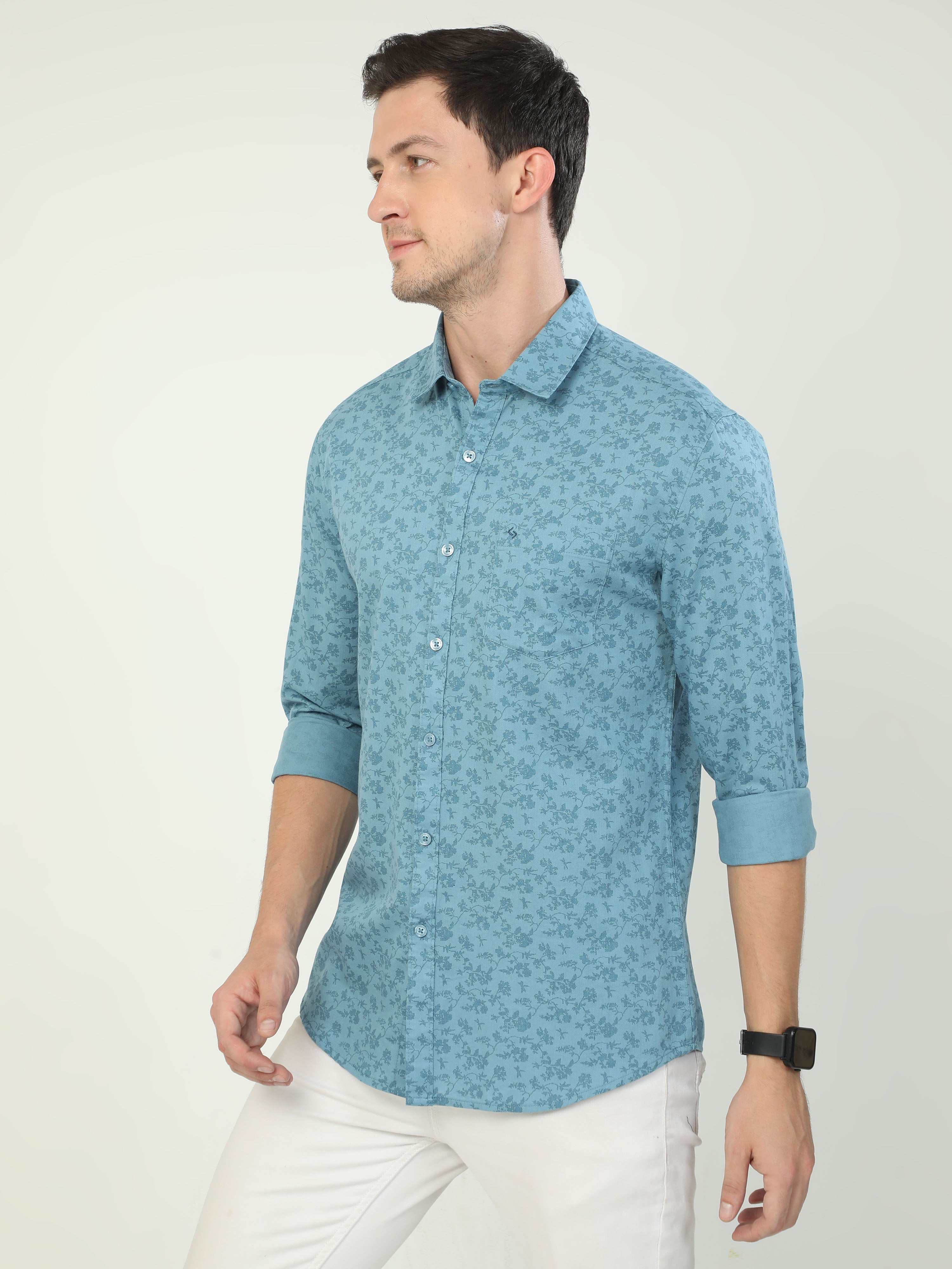 Classic Polo Men's Polo Neck Full Sleeve Slim Fit Cotton Woven Shirt | SO2-43 D-FS-PRT-SF