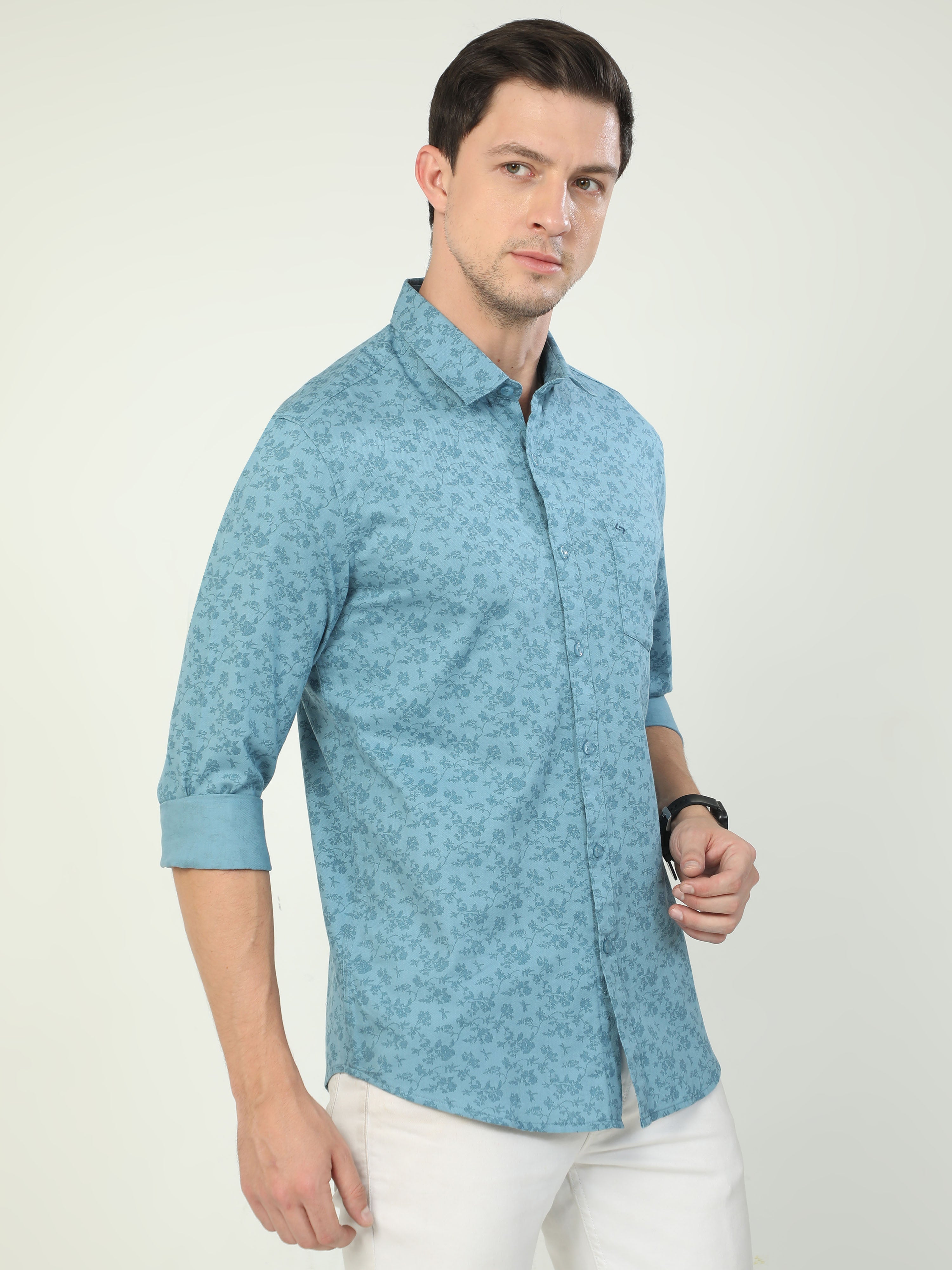 Classic Polo Men's Polo Neck Full Sleeve Slim Fit Cotton Woven Shirt | SO2-43 D-FS-PRT-SF