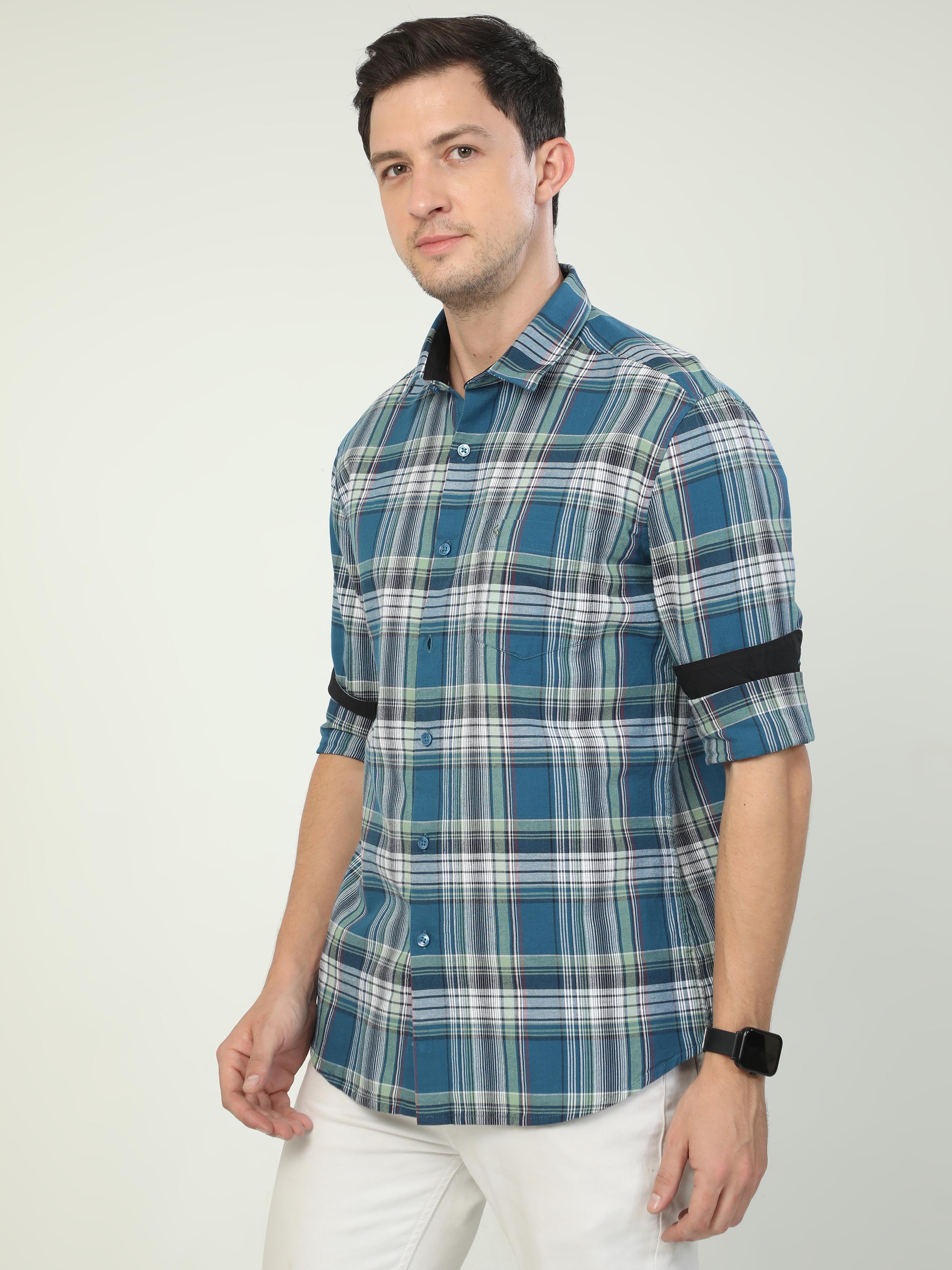 Classic Polo Men's Polo Neck Full Sleeve Slim Fit Cotton Woven Shirt | SO2-34 A-FS-CHK-SF