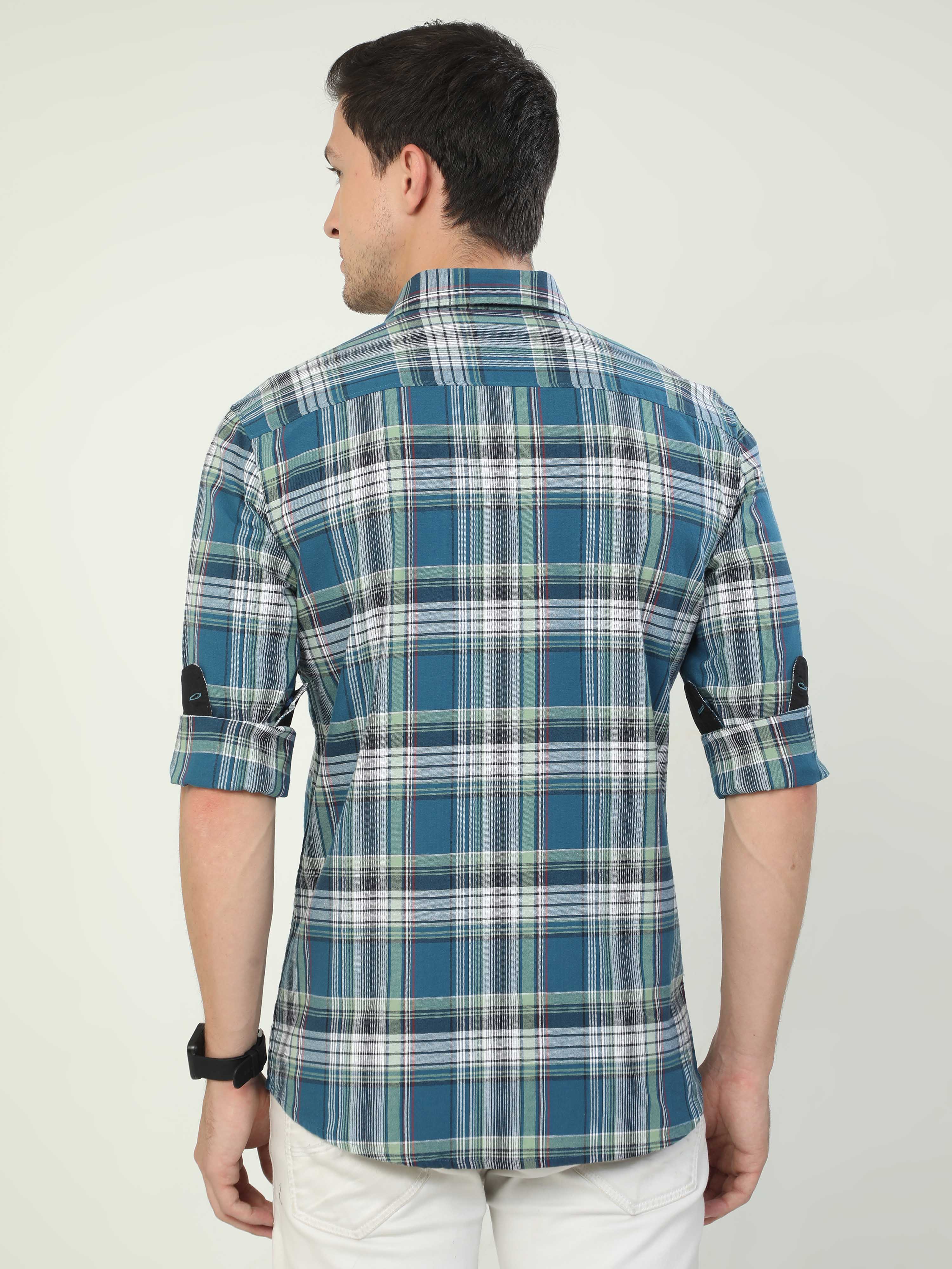 Classic Polo Men's Polo Neck Full Sleeve Slim Fit Cotton Woven Shirt | SO2-34 A-FS-CHK-SF
