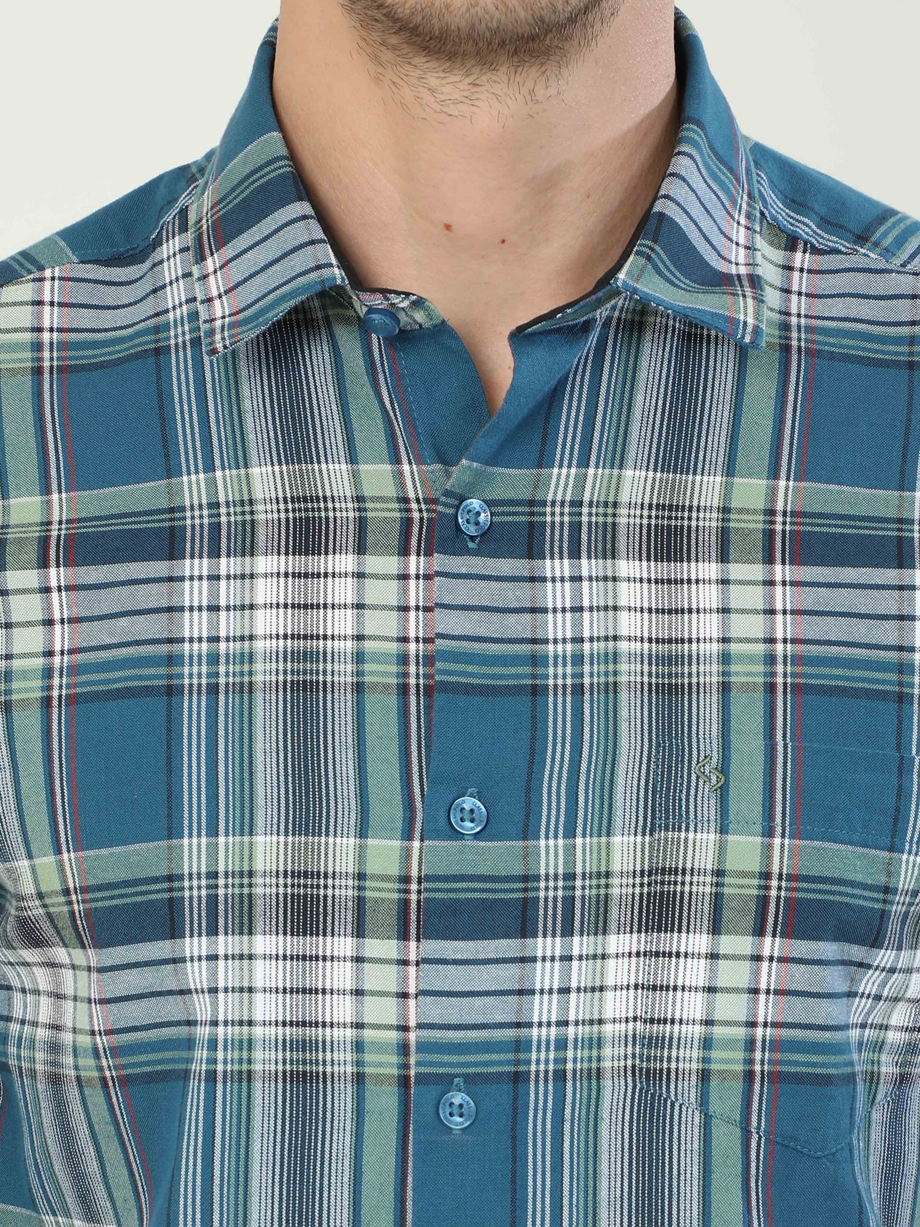 Classic Polo Men's Polo Neck Full Sleeve Slim Fit Cotton Woven Shirt | SO2-34 A-FS-CHK-SF