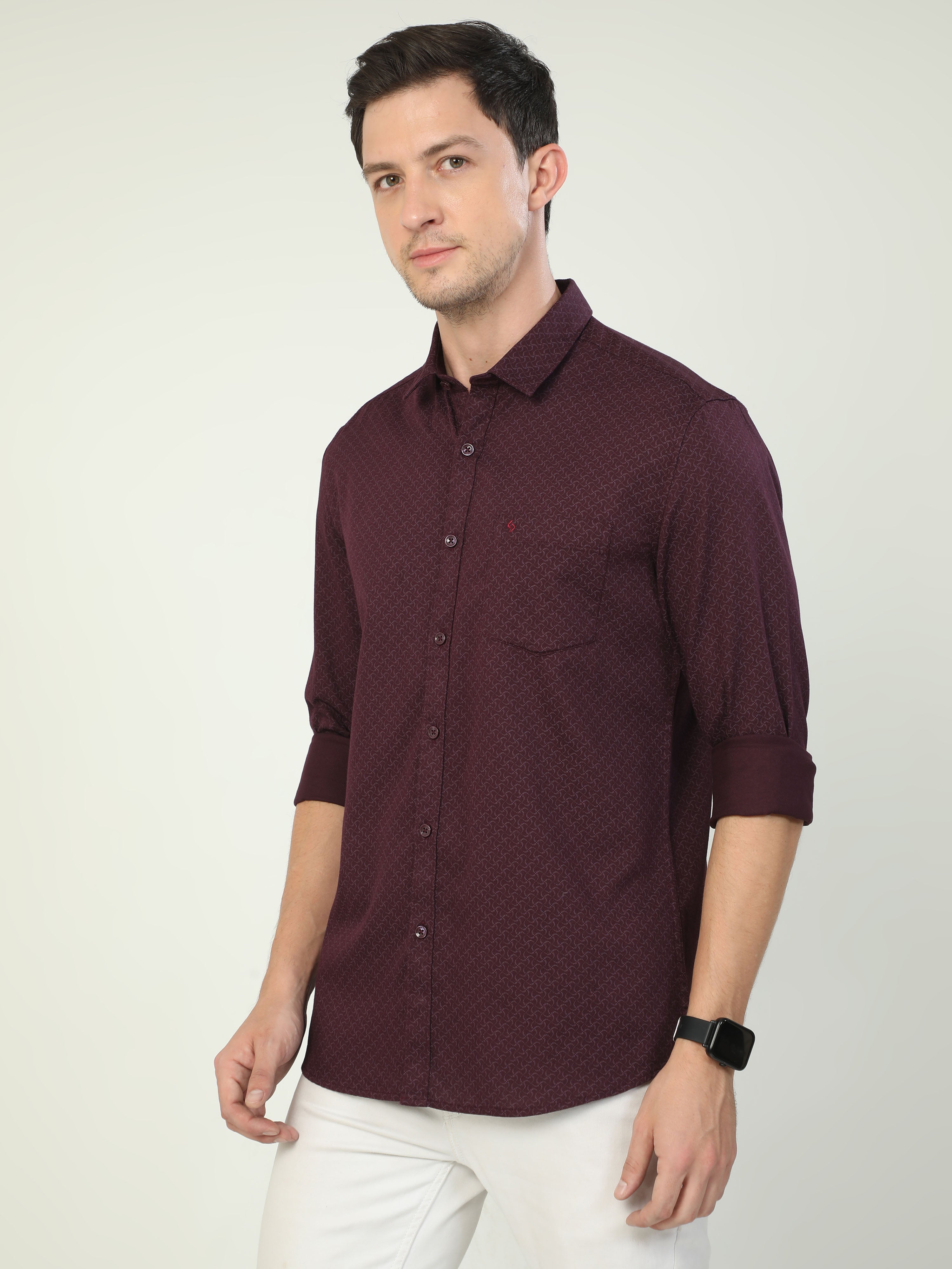 Classic Polo Men's Polo Neck Full Sleeve Slim Fit Cotton Woven Shirt | SO2-129 D-FS-PRT-SF