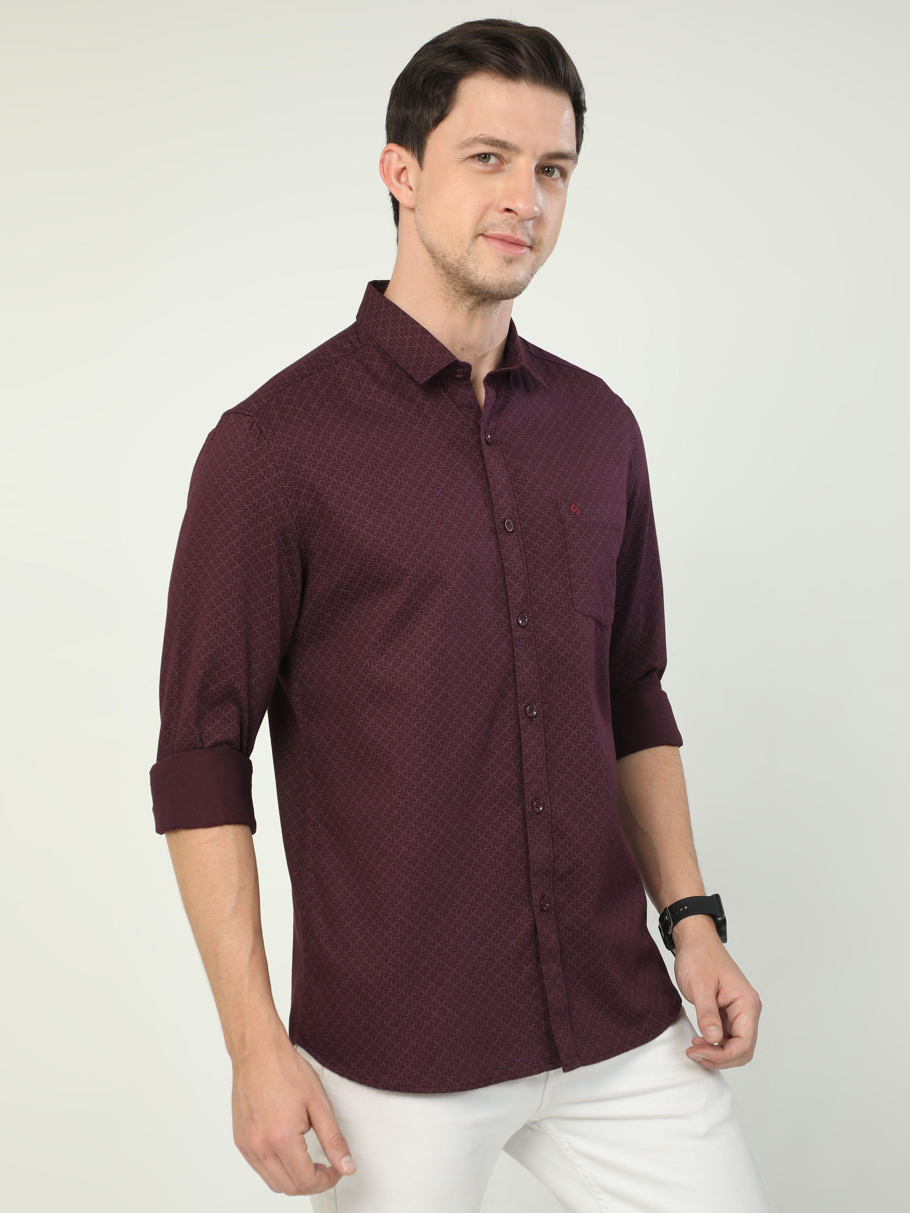 Classic Polo Men's Polo Neck Full Sleeve Slim Fit Cotton Woven Shirt | SO2-129 D-FS-PRT-SF