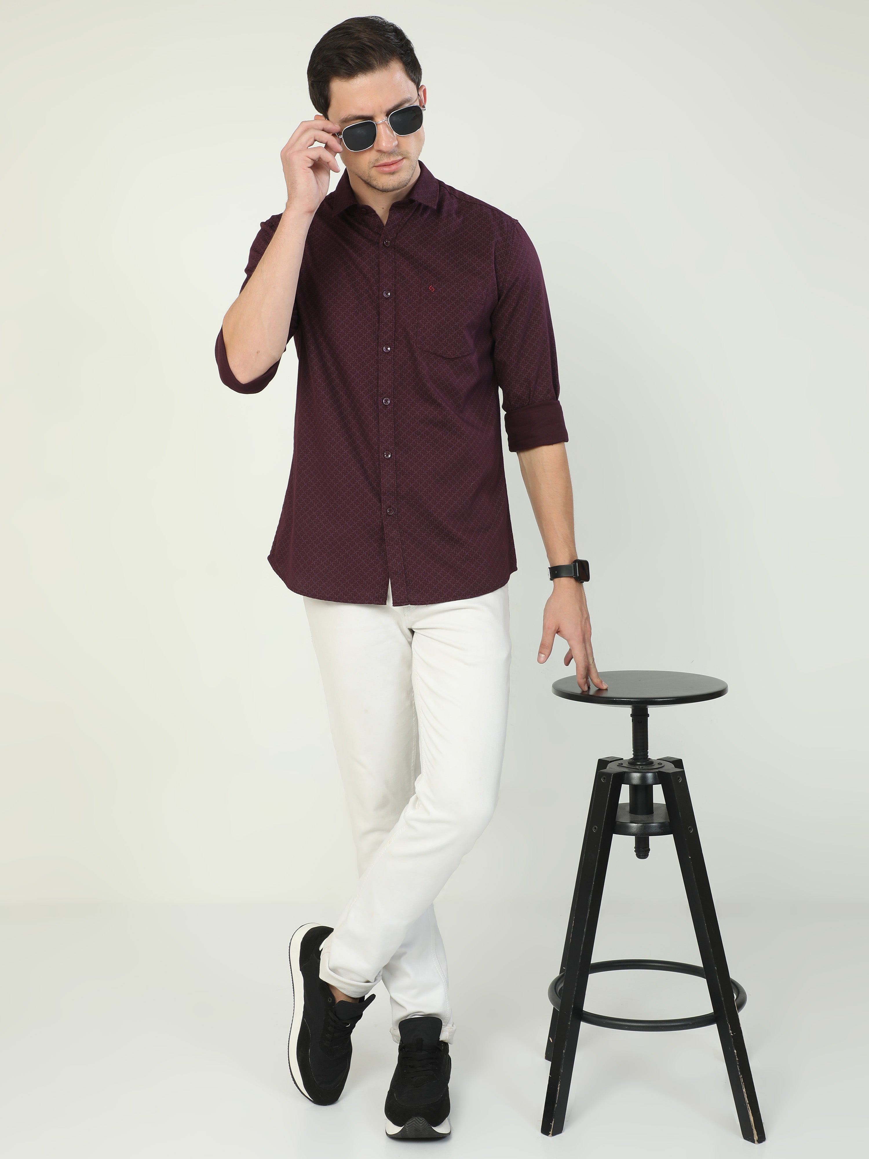 Classic Polo Men's Polo Neck Full Sleeve Slim Fit Cotton Woven Shirt | SO2-129 D-FS-PRT-SF