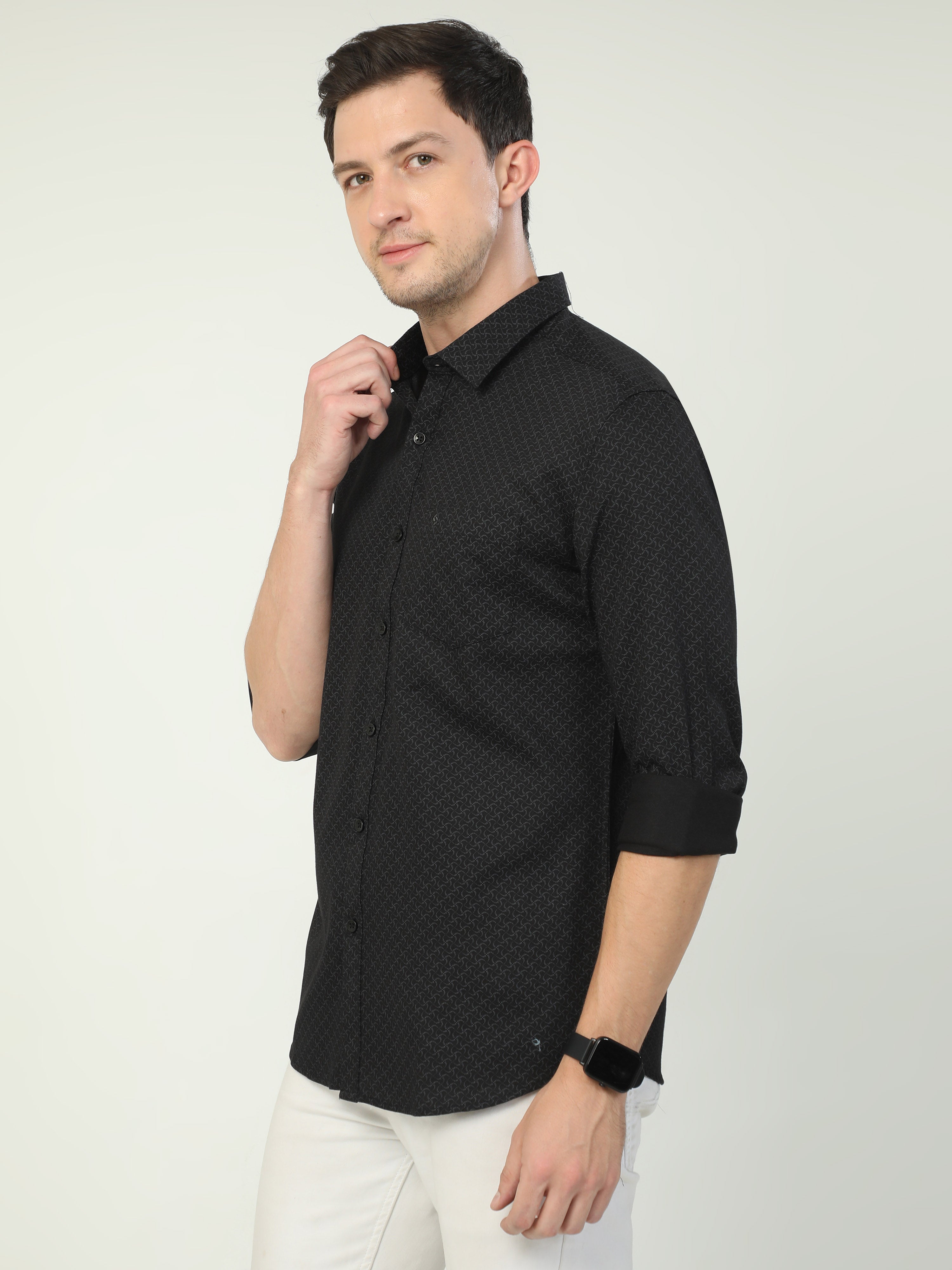 Classic Polo Men's Polo Neck Full Sleeve Slim Fit Cotton Woven Shirt | SO2-129 B-FS-PRT-SF