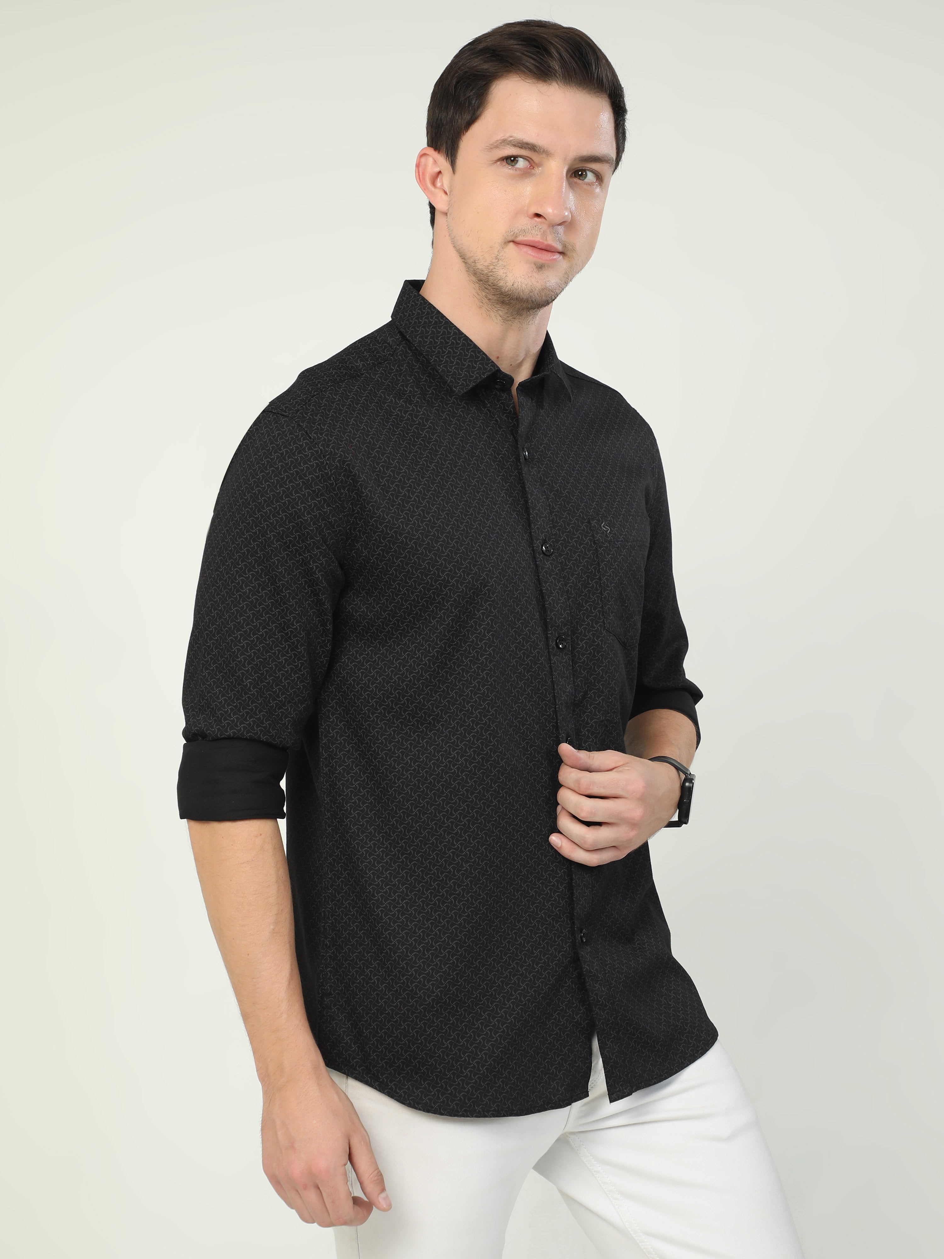 Classic Polo Men's Polo Neck Full Sleeve Slim Fit Cotton Woven Shirt | SO2-129 B-FS-PRT-SF