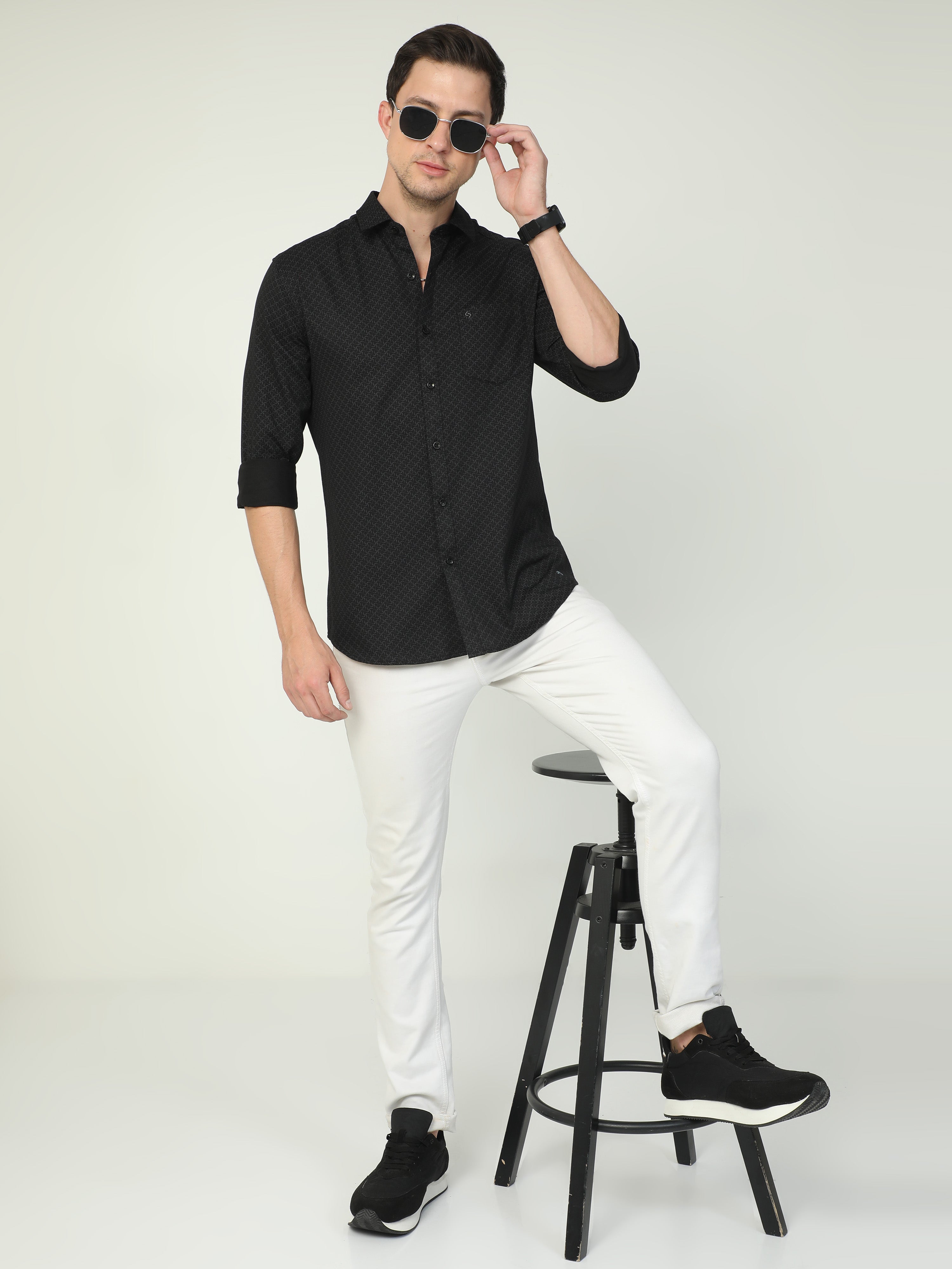 Classic Polo Men's Polo Neck Full Sleeve Slim Fit Cotton Woven Shirt | SO2-129 B-FS-PRT-SF