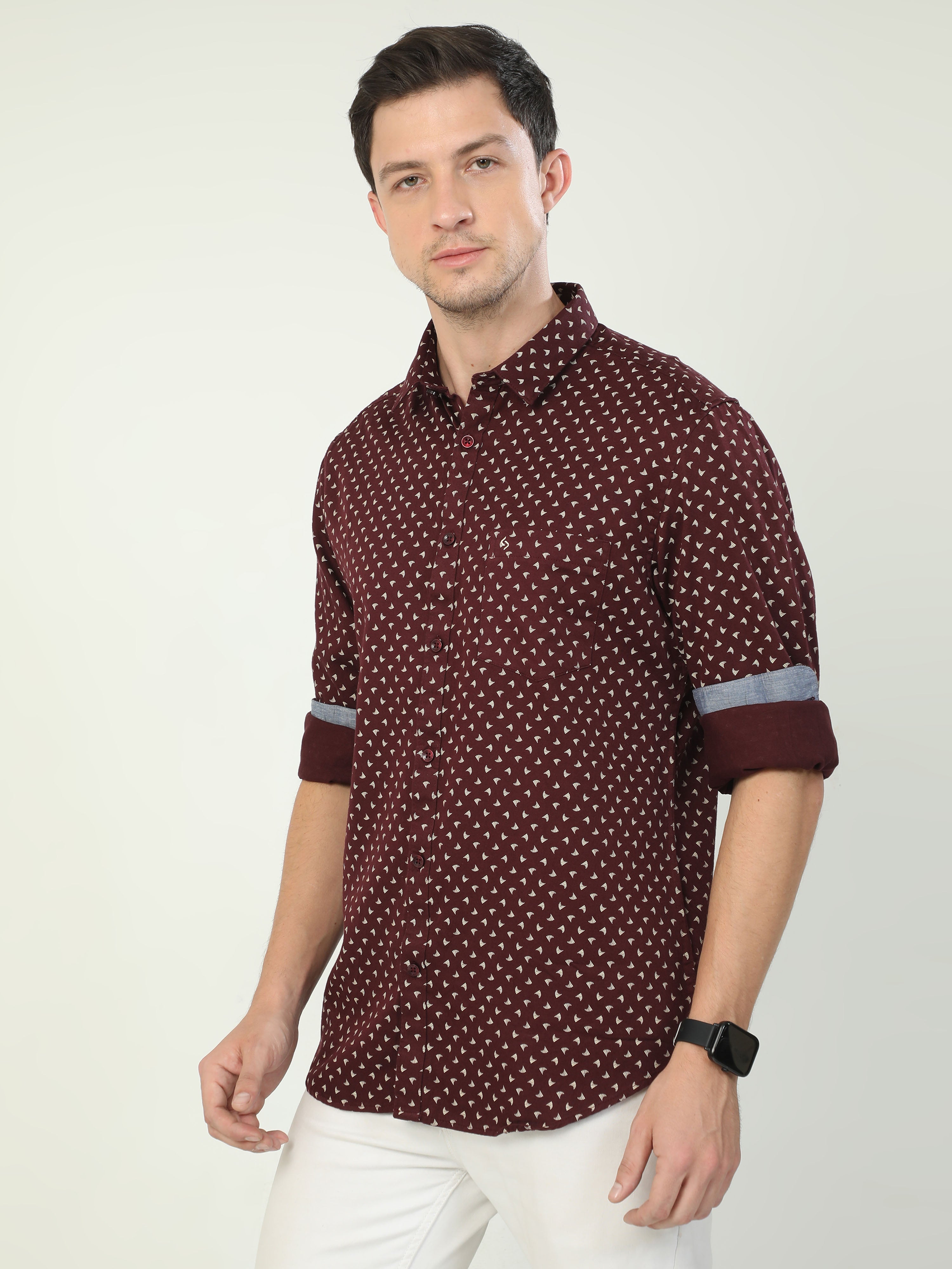Classic Polo Men's Polo Neck Full Sleeve Slim Fit Cotton Woven Shirt | SO2-44 A-FS-PRT-SF