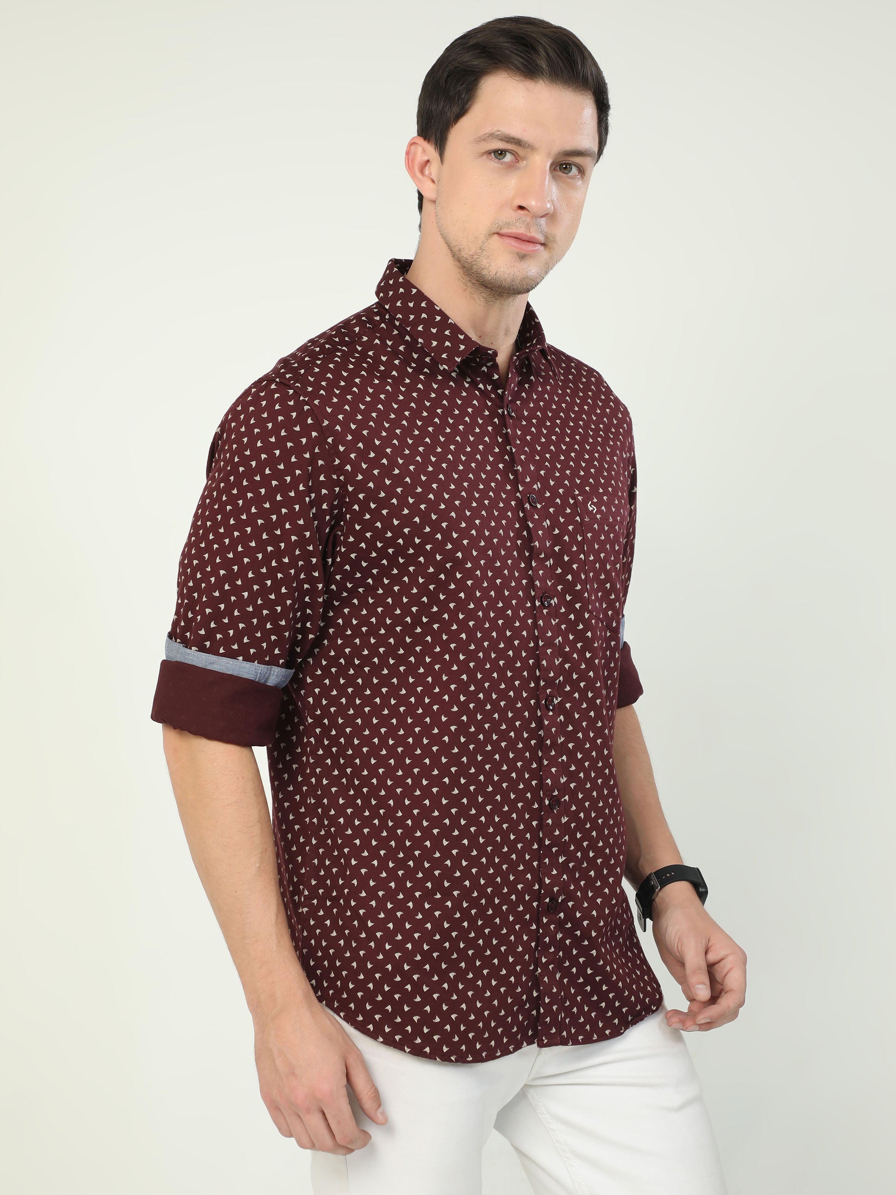 Classic Polo Men's Polo Neck Full Sleeve Slim Fit Cotton Woven Shirt | SO2-44 A-FS-PRT-SF