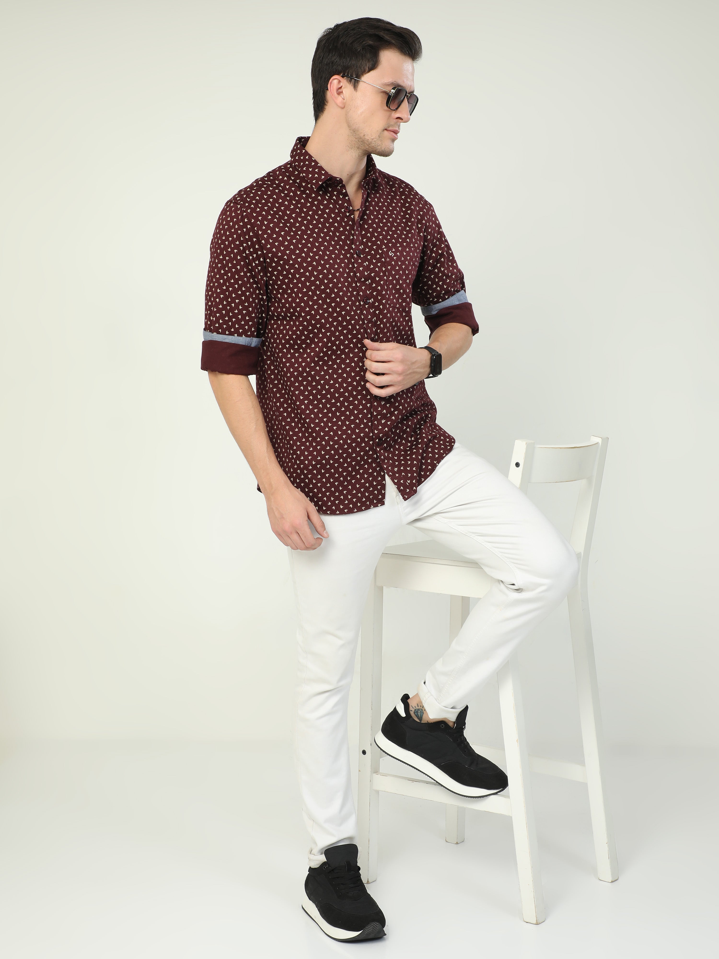 Classic Polo Men's Polo Neck Full Sleeve Slim Fit Cotton Woven Shirt | SO2-44 A-FS-PRT-SF