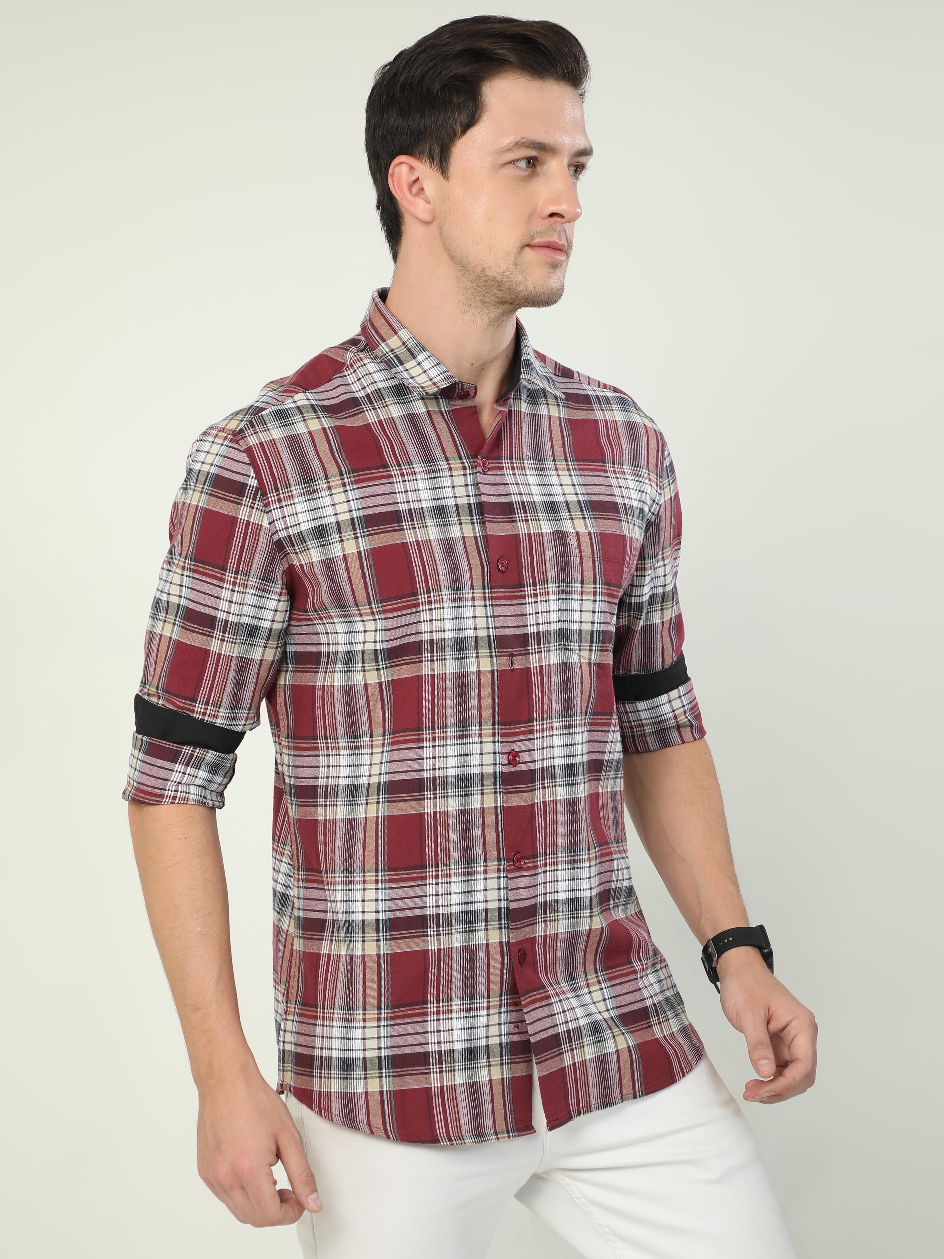 Classic Polo Men's Polo Neck Full Sleeve Slim Fit Cotton Woven Shirt | SO2-34 B-FS-CHK-SF