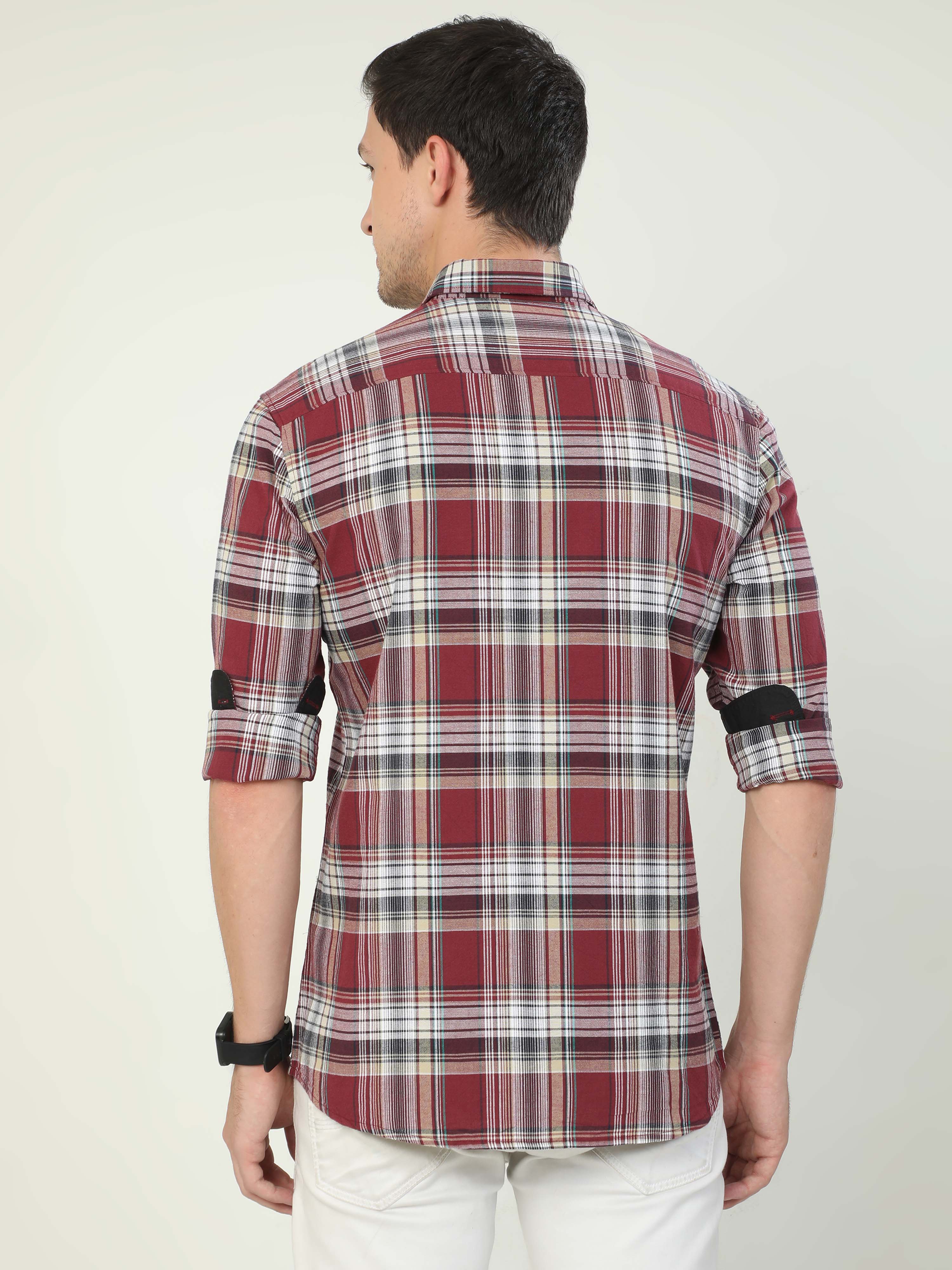 Classic Polo Men's Polo Neck Full Sleeve Slim Fit Cotton Woven Shirt | SO2-34 B-FS-CHK-SF