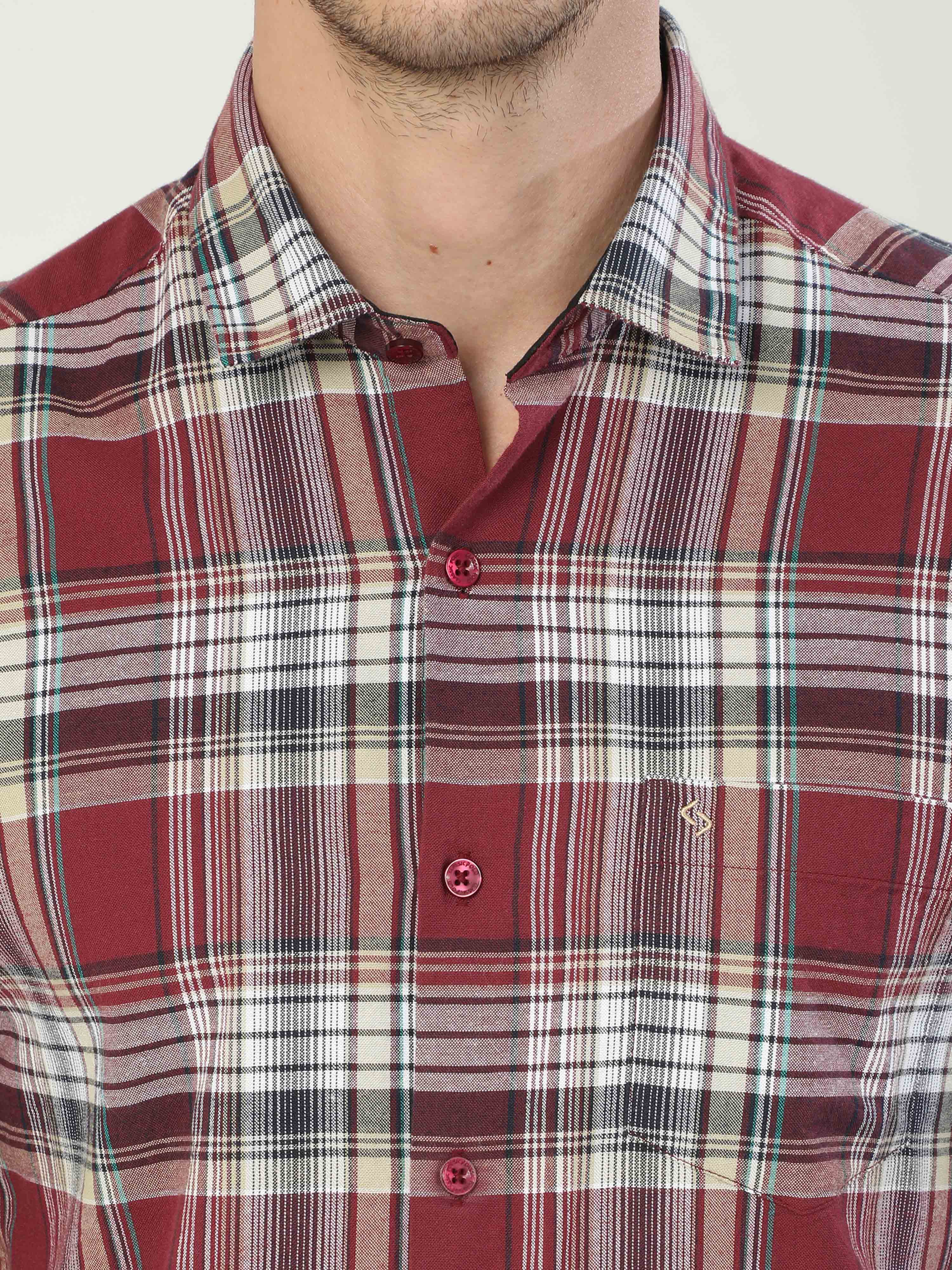 Classic Polo Men's Polo Neck Full Sleeve Slim Fit Cotton Woven Shirt | SO2-34 B-FS-CHK-SF