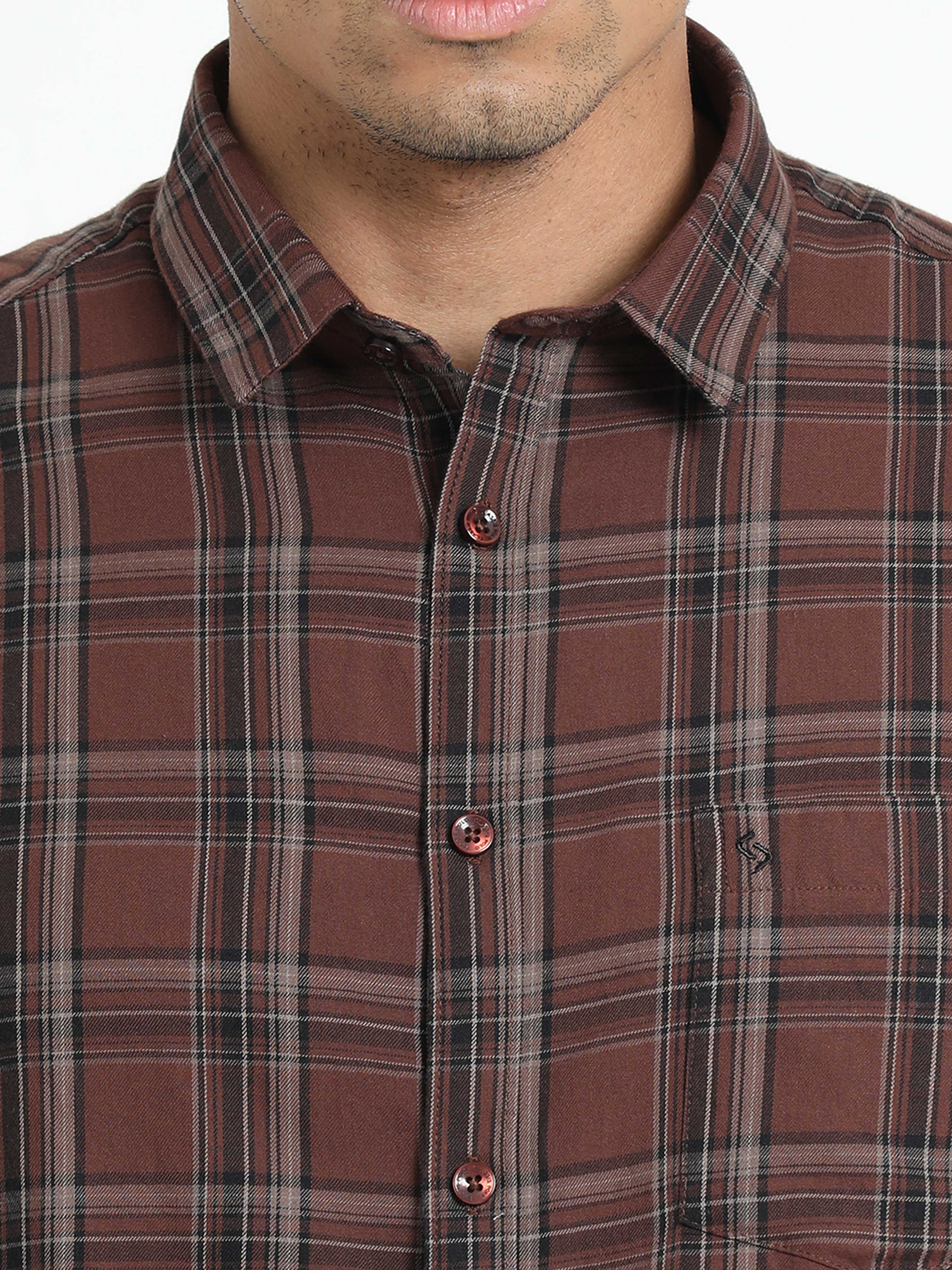 Classic Polo Men's Checked Brown Cotton Half Sleeve Woven Shirt | SO2-53 C-HS-CHK-SF