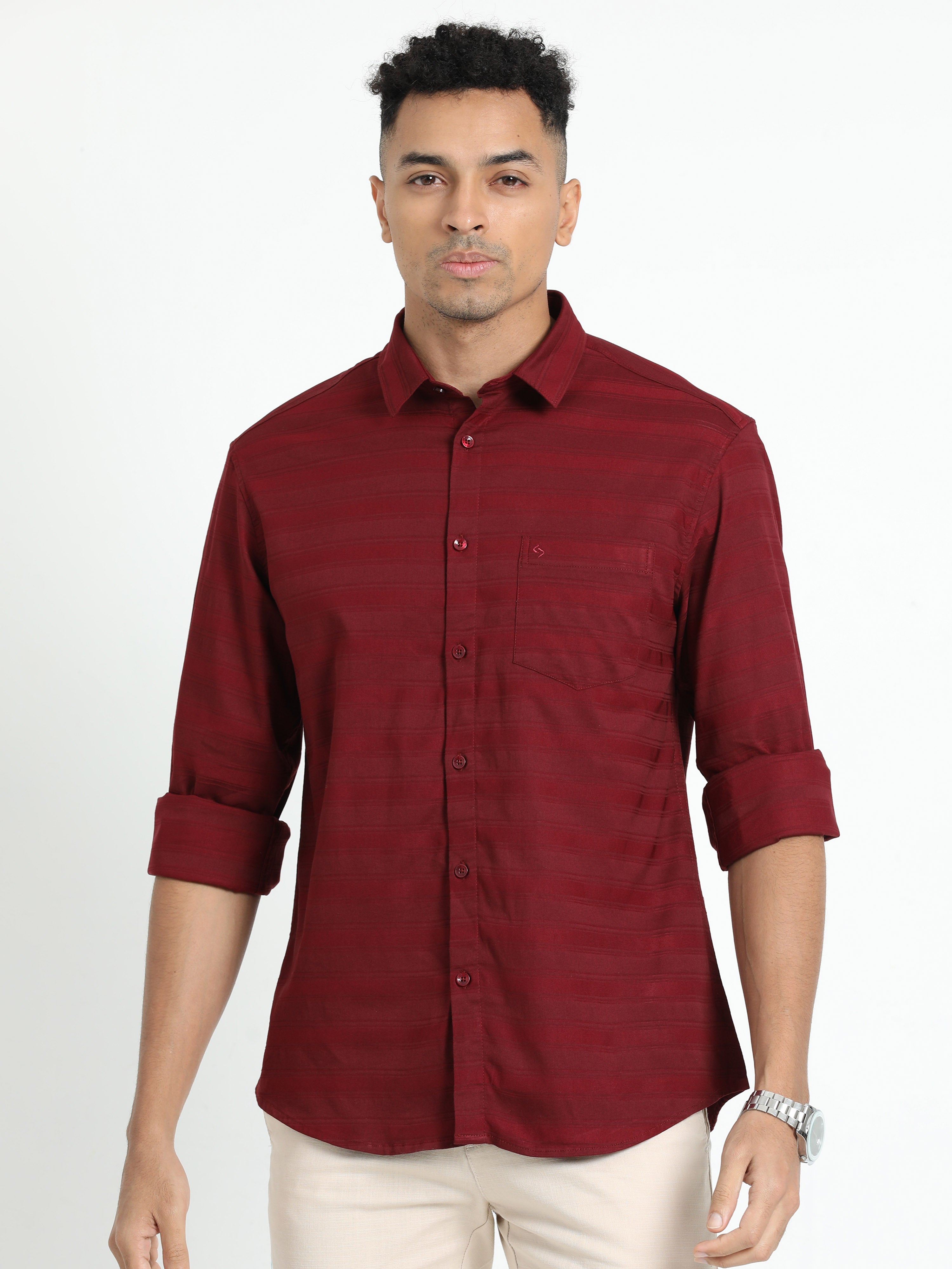 Classic Polo Men's Checked Maroon Cotton Full Sleeve Woven Shirt | SO2-131 C-FS-CHK-SF