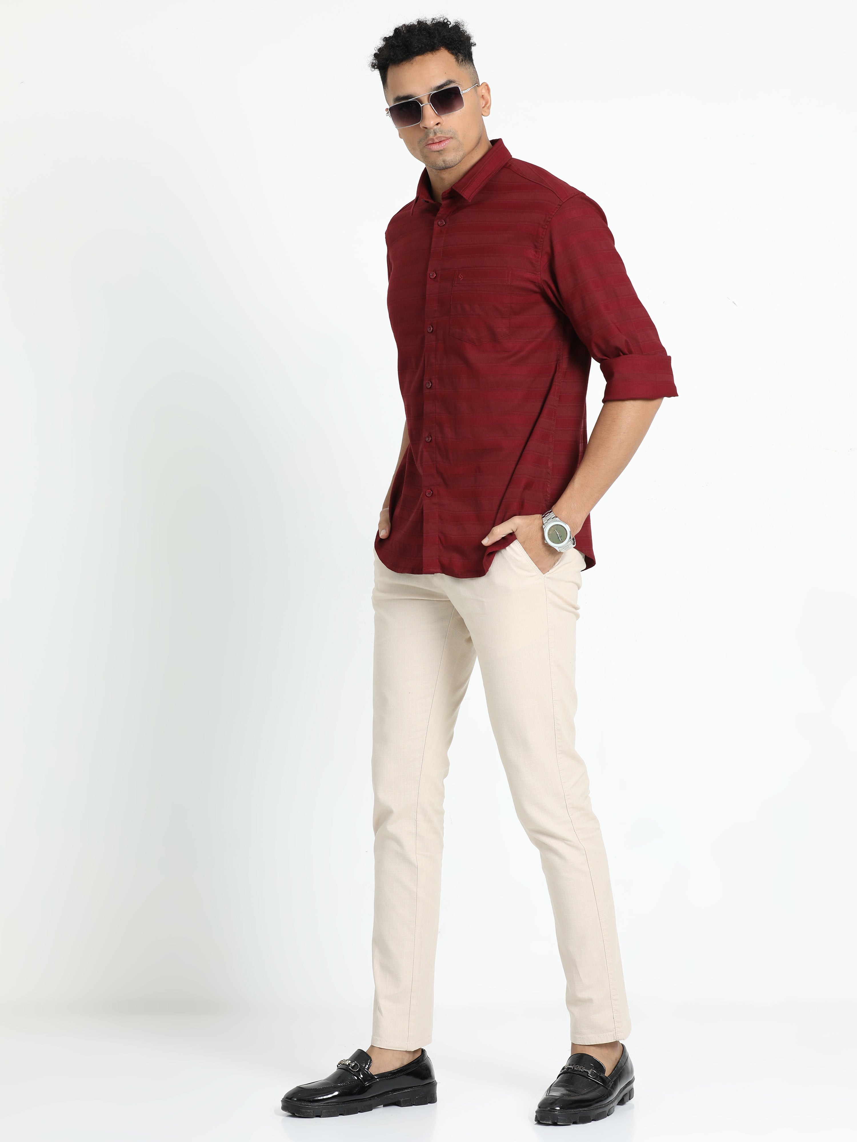 Classic Polo Men's Checked Maroon Cotton Full Sleeve Woven Shirt | SO2-131 C-FS-CHK-SF