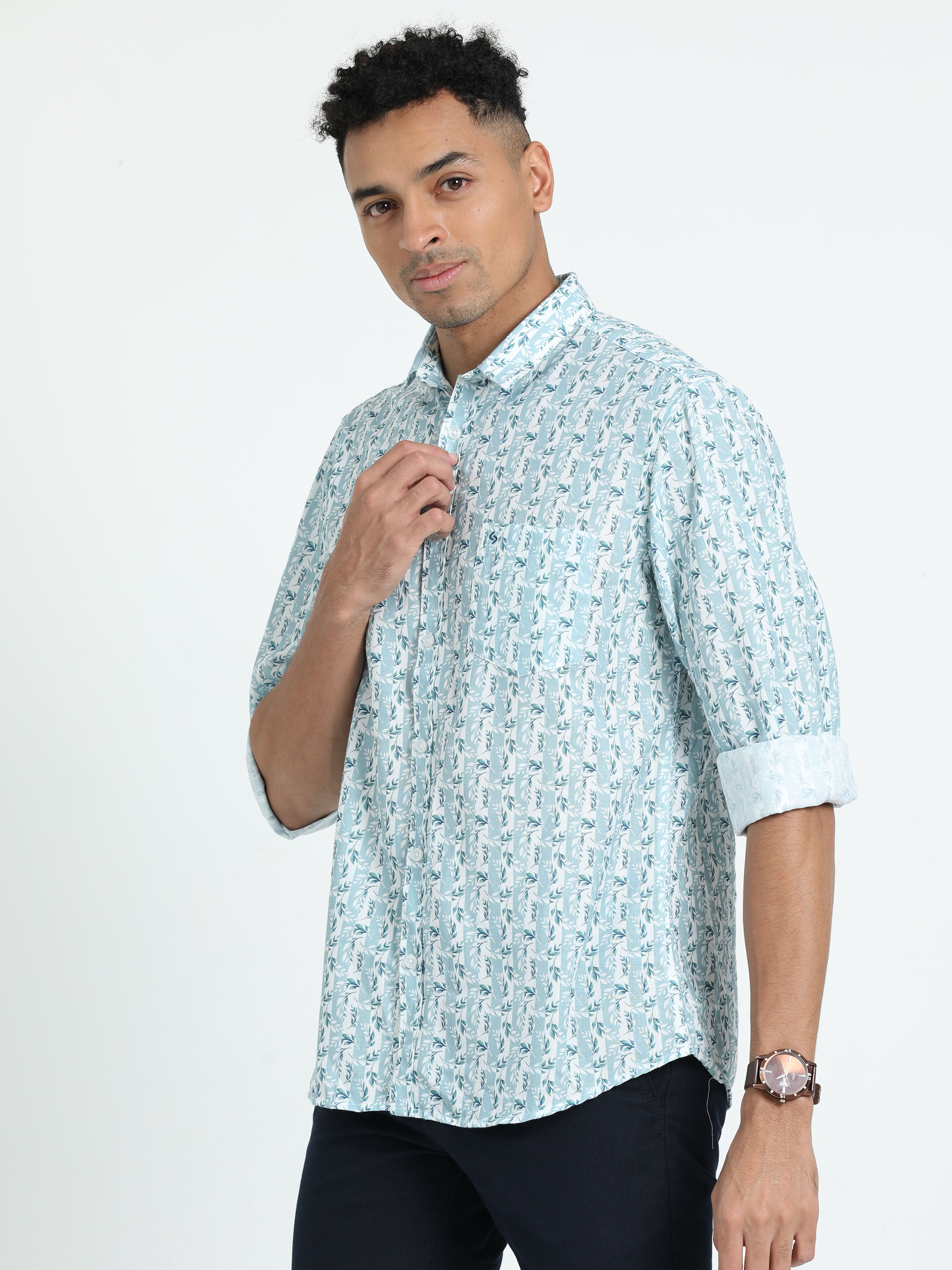 Classic Polo Men's Printed Blue Cotton Full Sleeve Woven Shirt | SO2-132 A-FS-PRT-SF