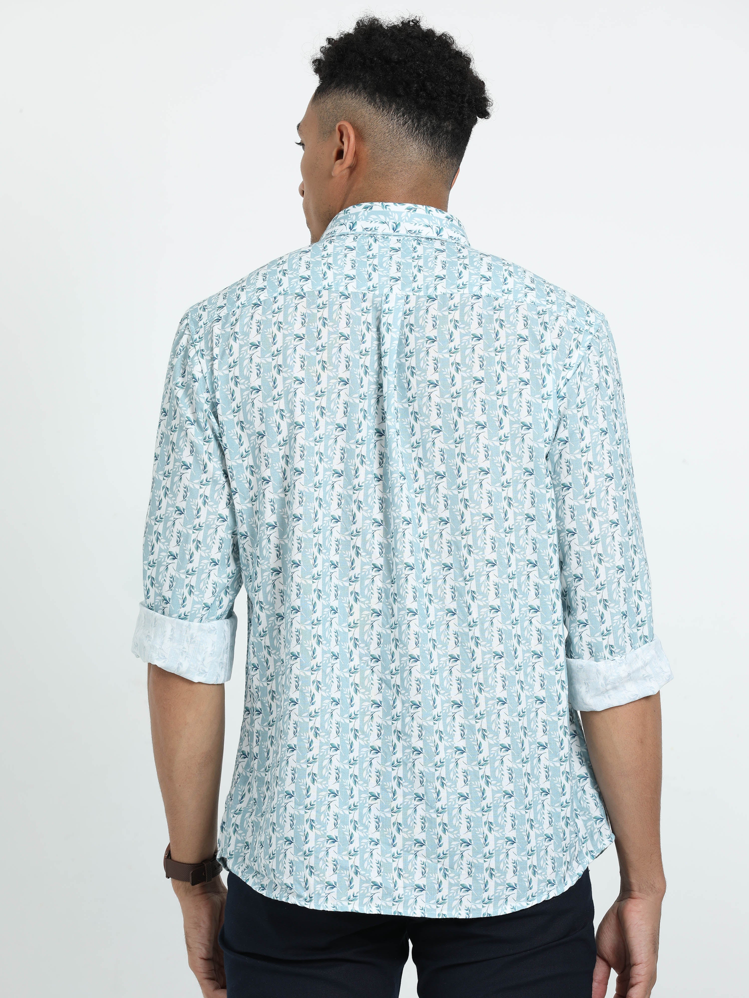 Classic Polo Men's Printed Blue Cotton Full Sleeve Woven Shirt | SO2-132 A-FS-PRT-SF