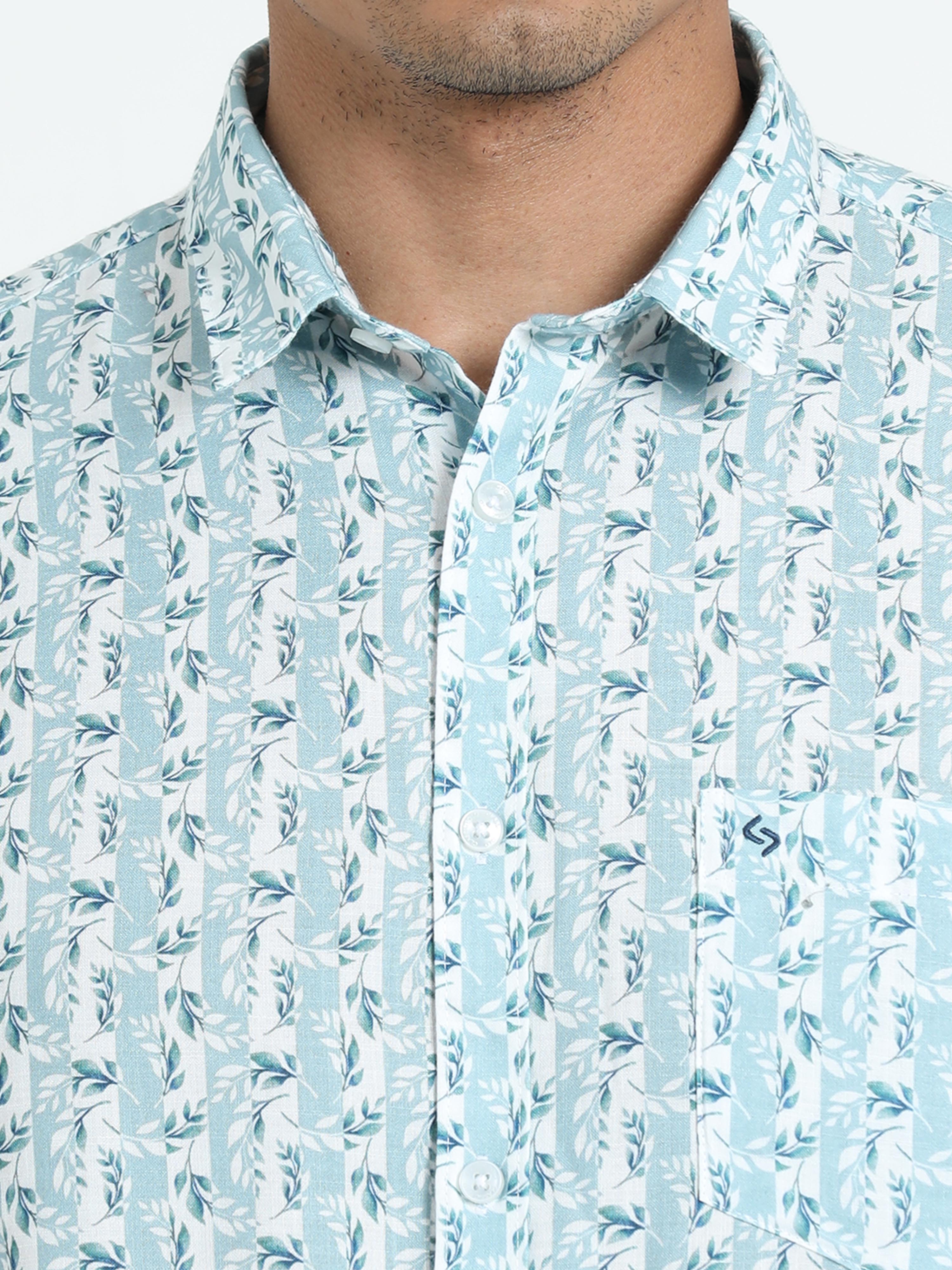 Classic Polo Men's Printed Blue Cotton Full Sleeve Woven Shirt | SO2-132 A-FS-PRT-SF