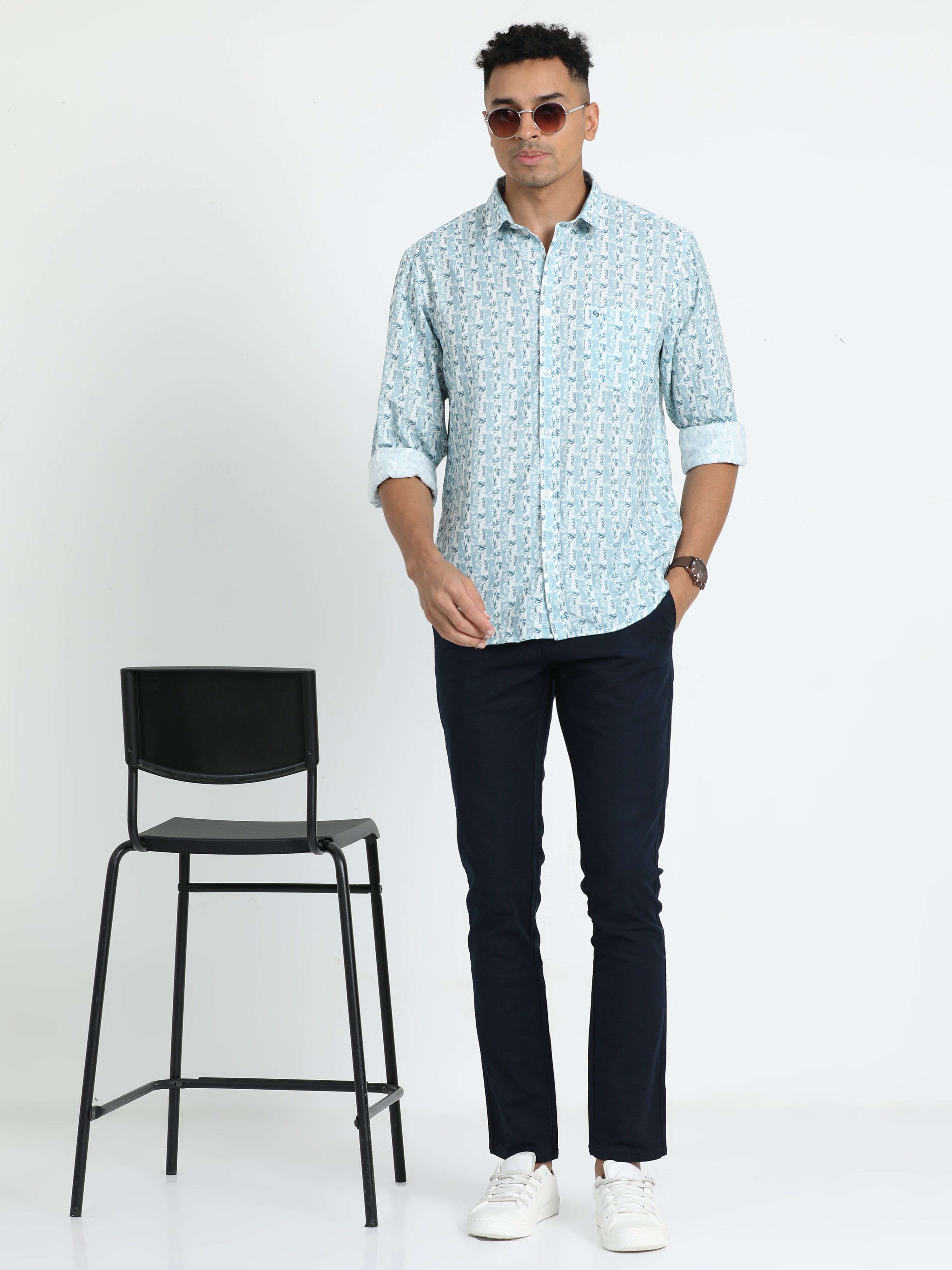 Classic Polo Men's Printed Blue Cotton Full Sleeve Woven Shirt | SO2-132 A-FS-PRT-SF