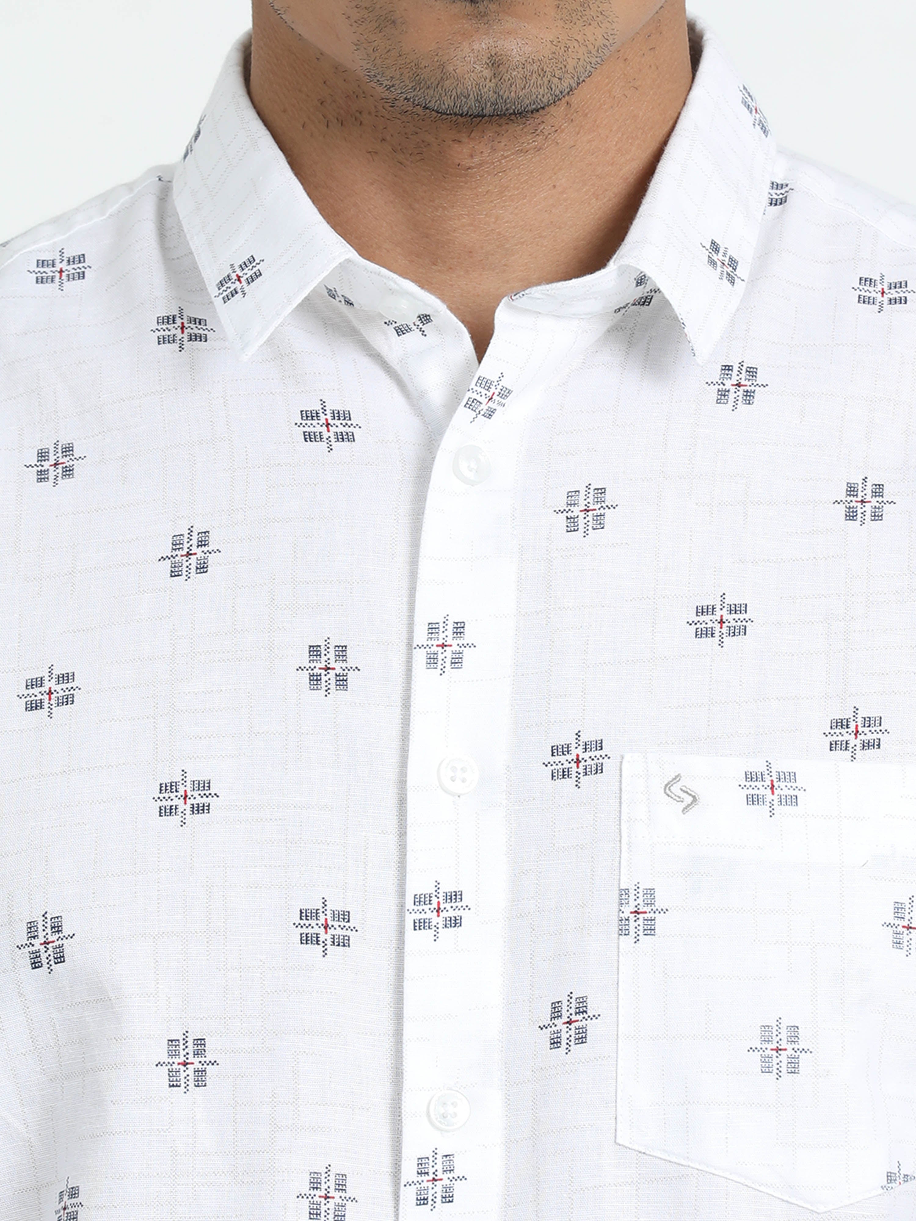 Classic Polo Men's Printed White Cotton Linen Full Sleeve Woven Shirt | LINEN - 42 A-FS-PRT-SF
