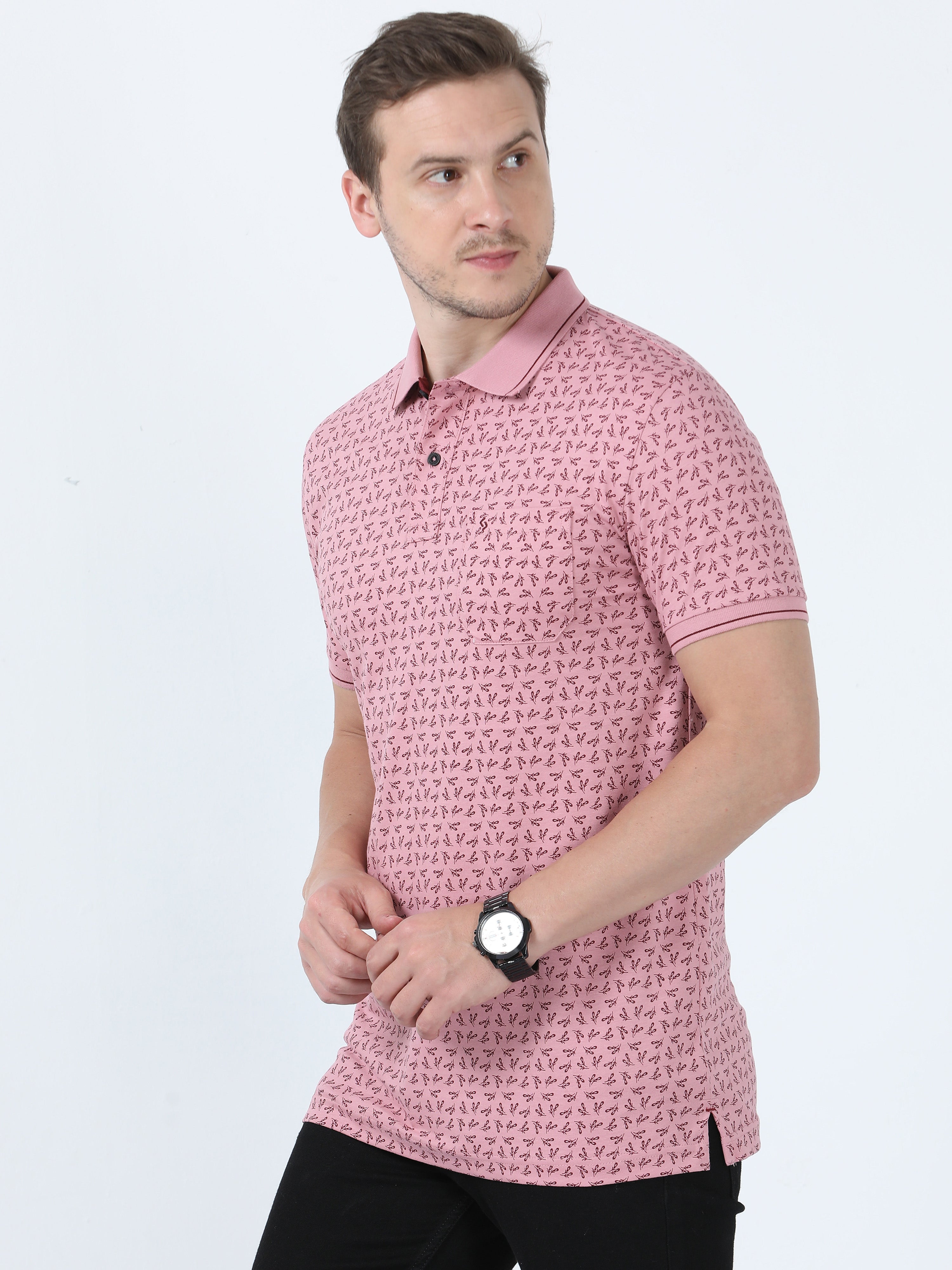 Classic Polo Men's Printed Dark Pink Cotton Half Sleeve T-Shirt | BELLO - 263 A SF P