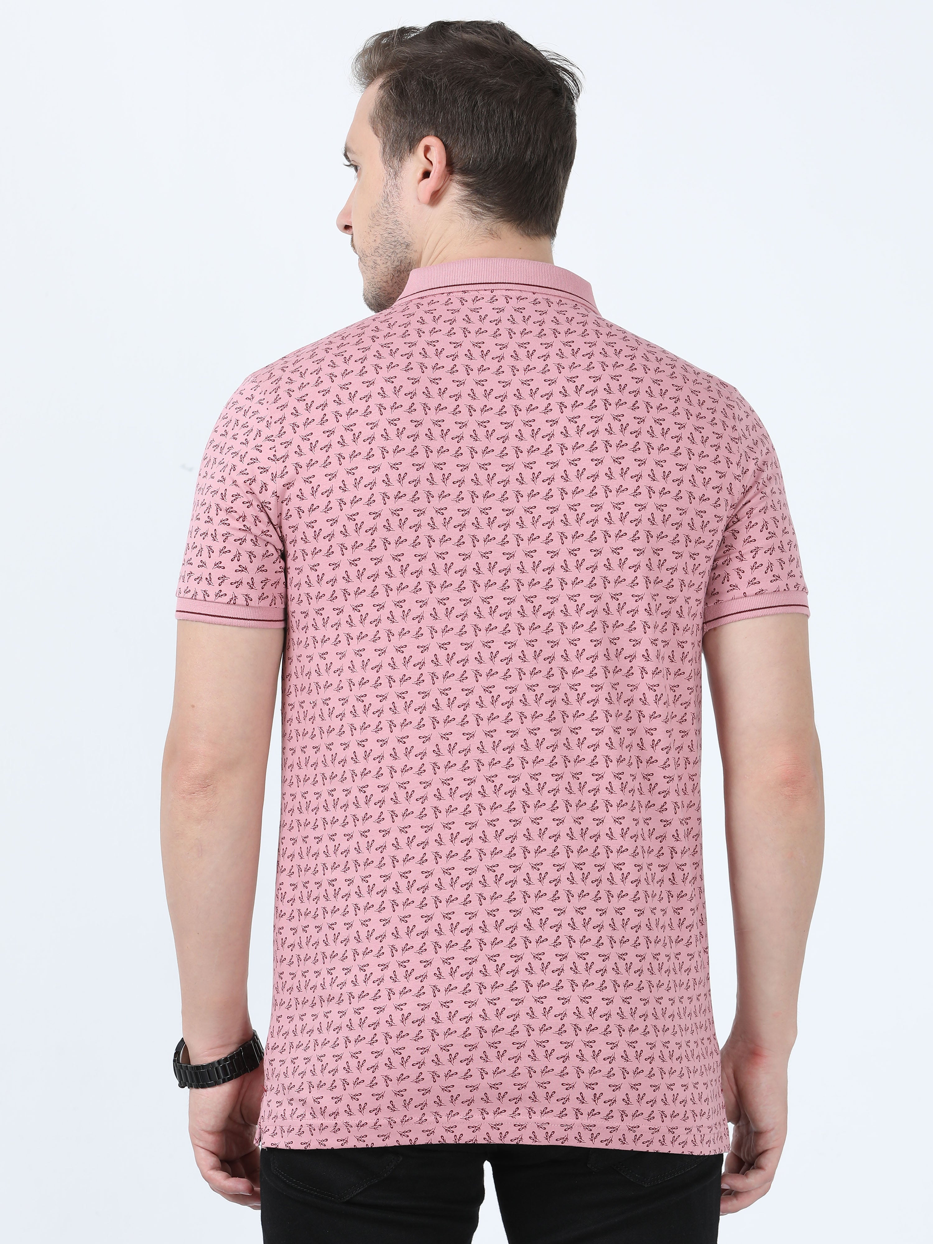 Classic Polo Men's Printed Dark Pink Cotton Half Sleeve T-Shirt | BELLO - 263 A SF P