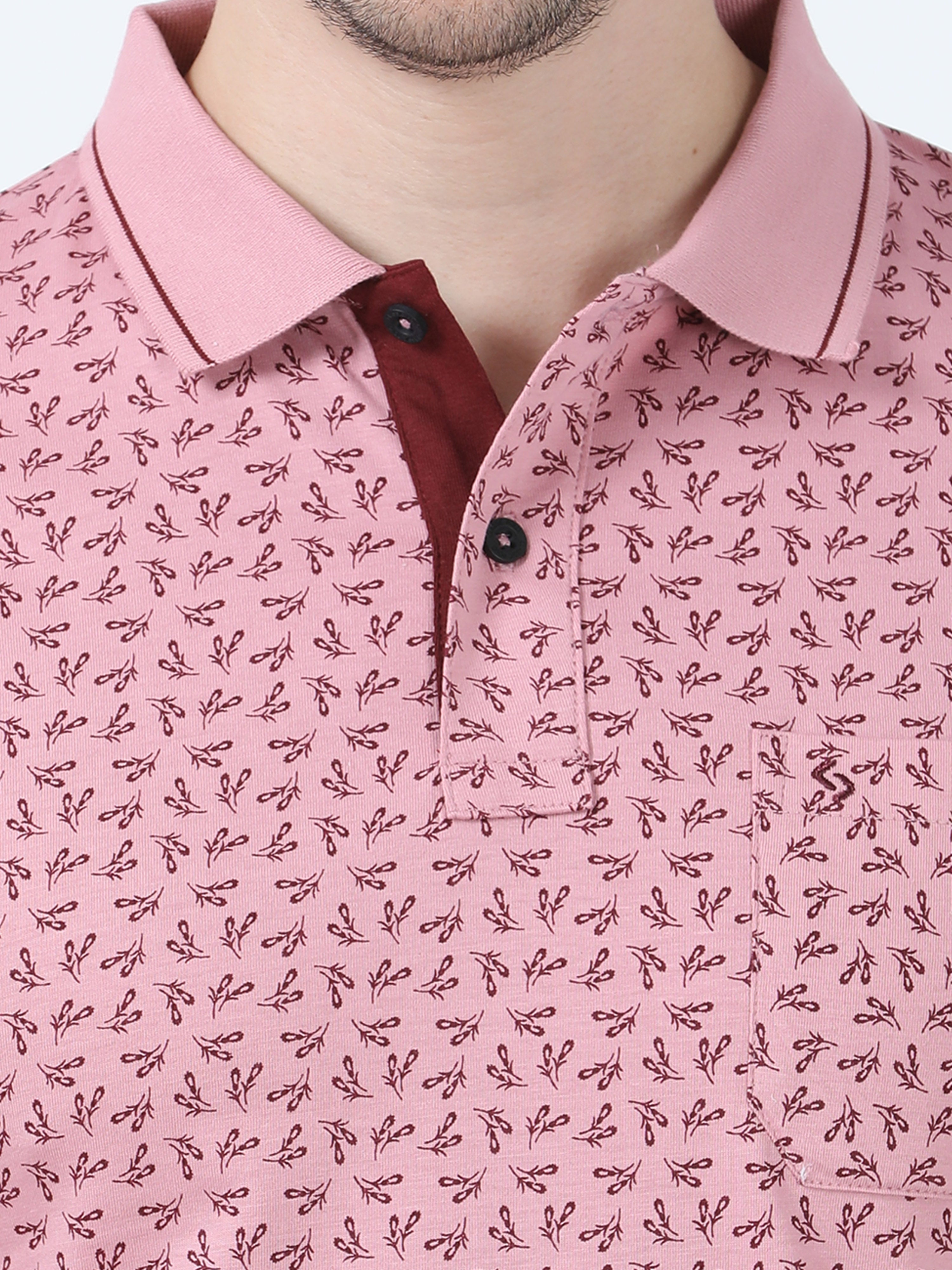 Classic Polo Men's Printed Dark Pink Cotton Half Sleeve T-Shirt | BELLO - 263 A SF P