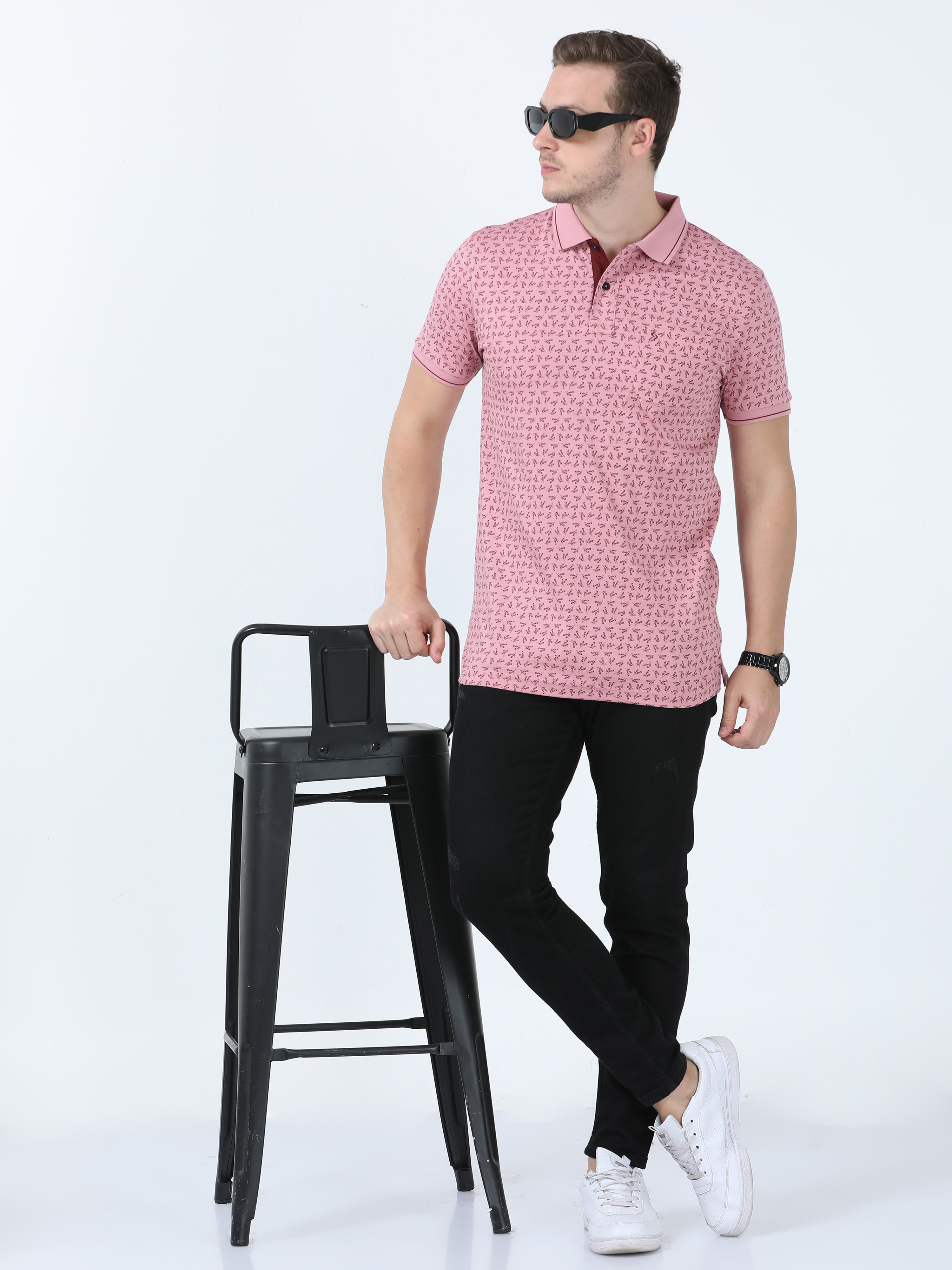 Classic Polo Men's Printed Dark Pink Cotton Half Sleeve T-Shirt | BELLO - 263 A SF P