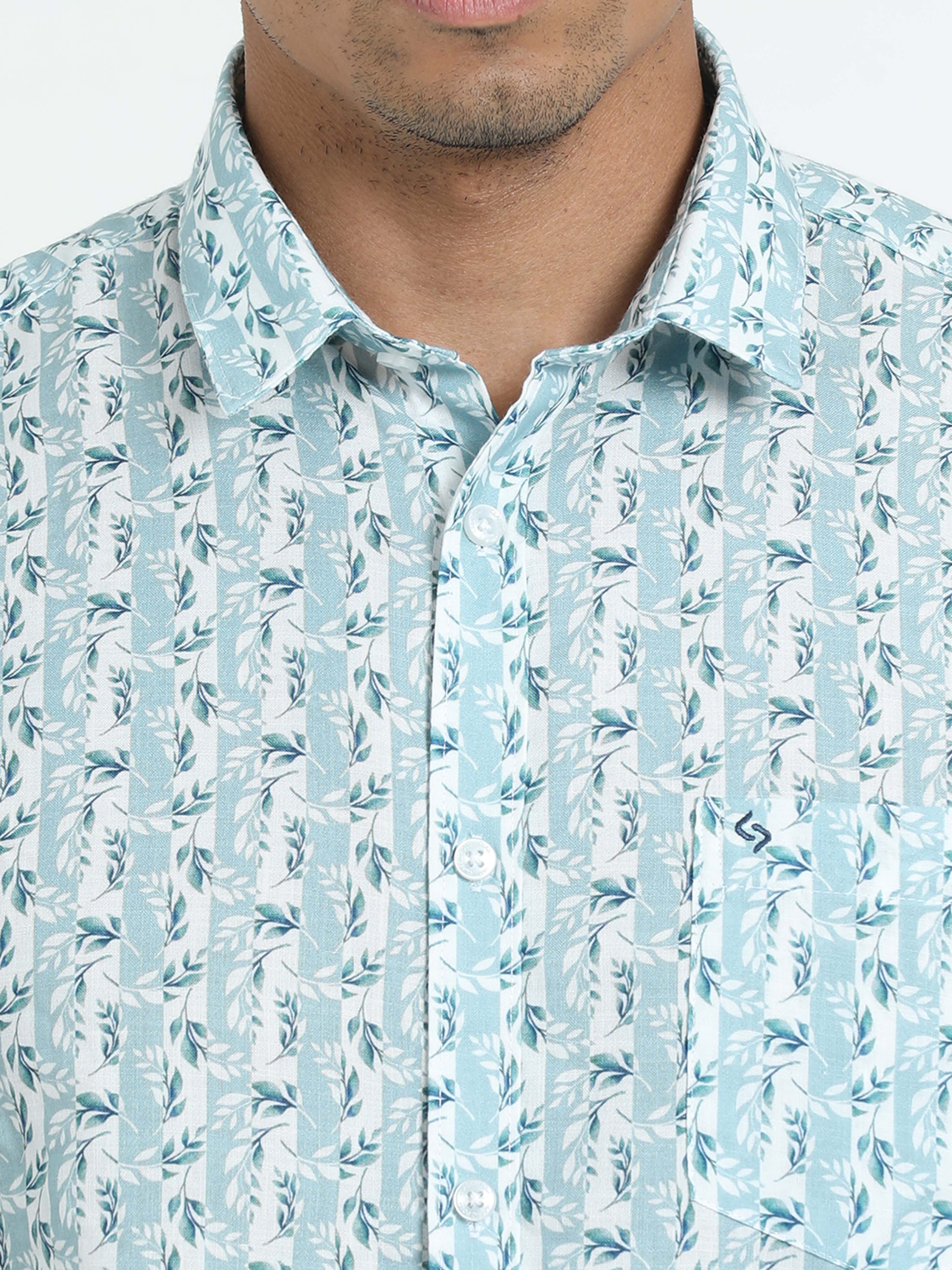 Classic Polo Men's Printed Blue Cotton Half Sleeve Woven Shirt | SO2-132 A-HS-PRT-SF