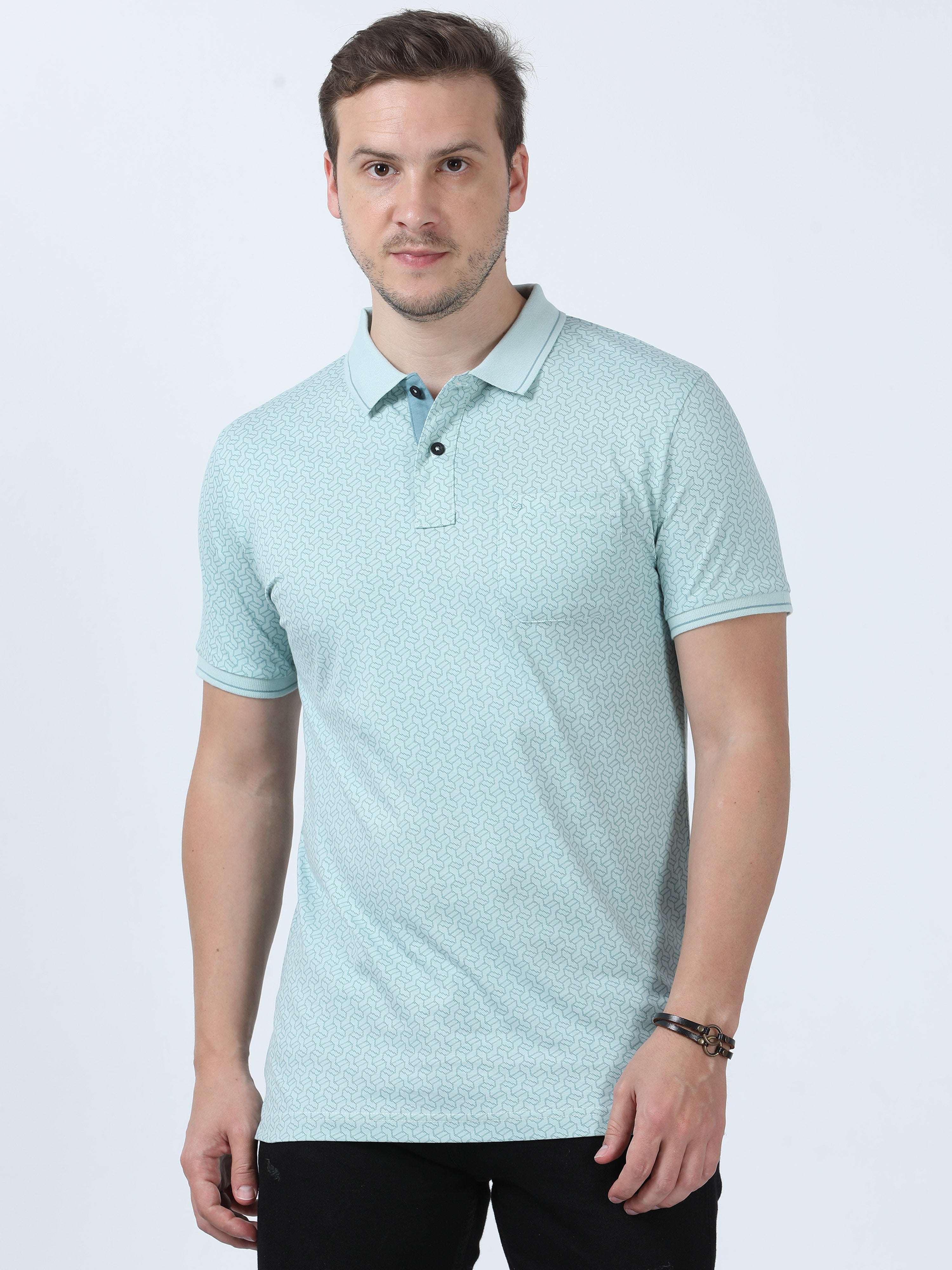 Classic Polo Men's Printed Green Cotton Half Sleeve T-Shirt | BELLO - 260 B SF P