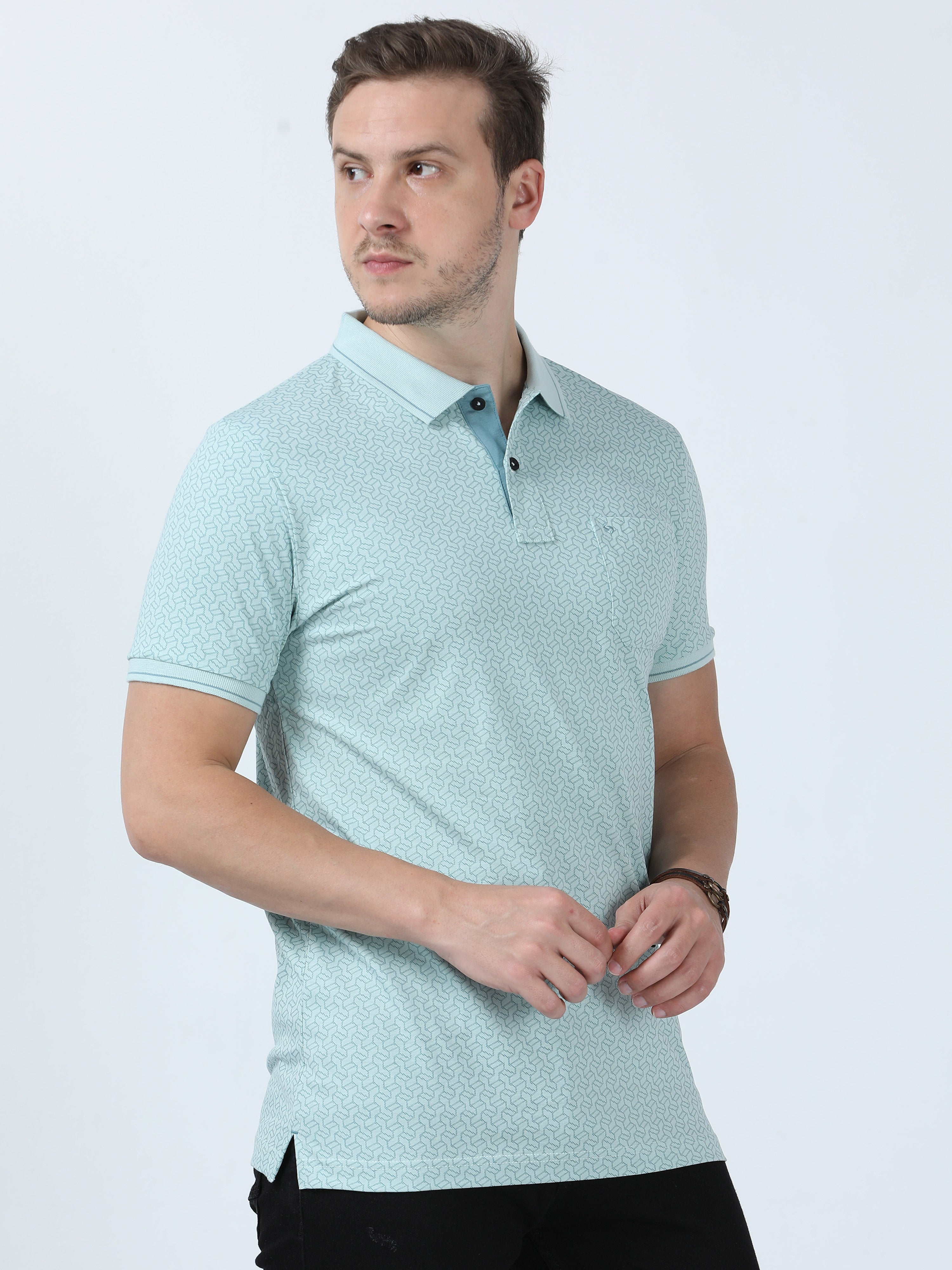 Classic Polo Men's Printed Green Cotton Half Sleeve T-Shirt | BELLO - 260 B SF P
