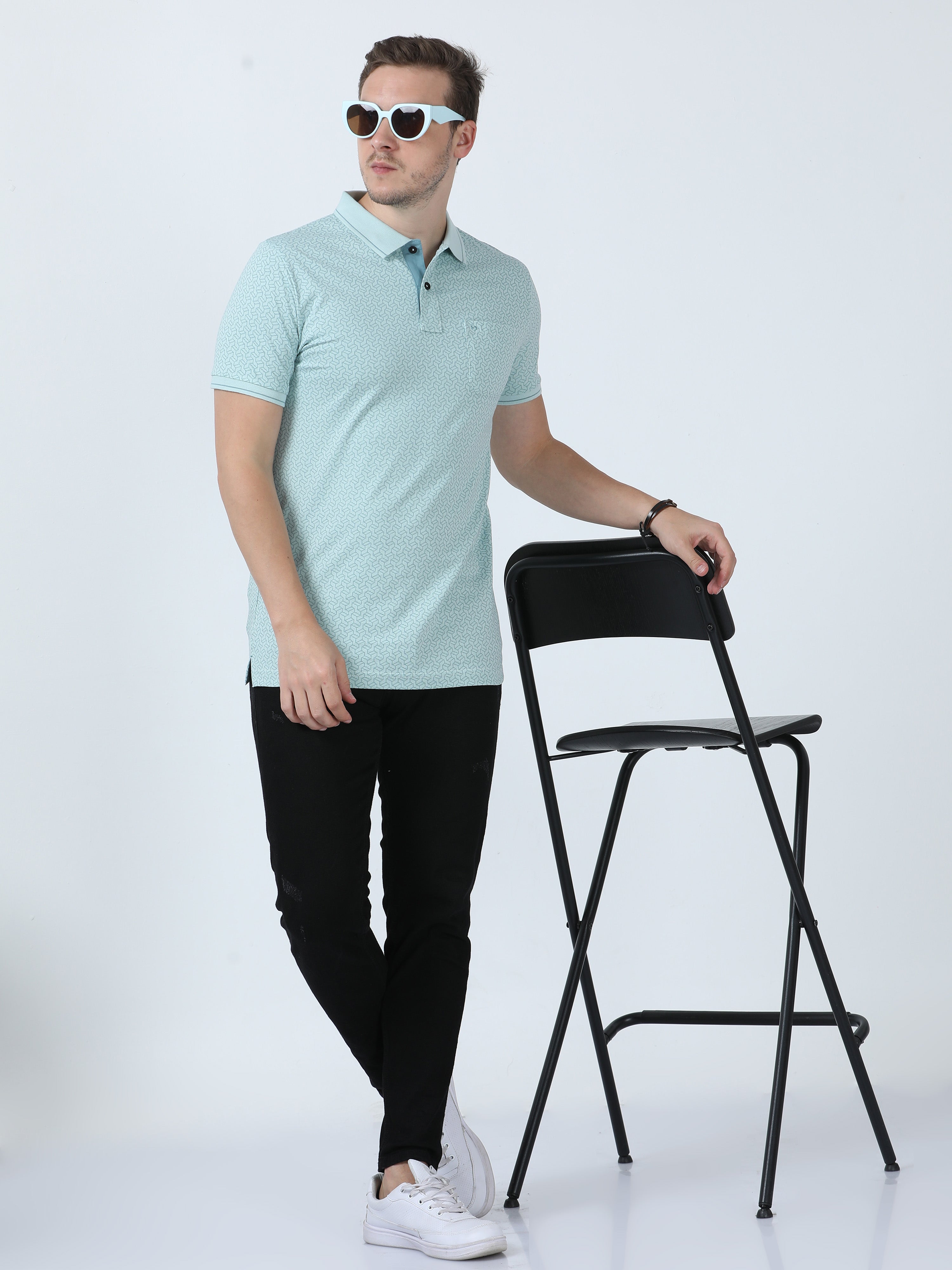 Classic Polo Men's Printed Green Cotton Half Sleeve T-Shirt | BELLO - 260 B SF P