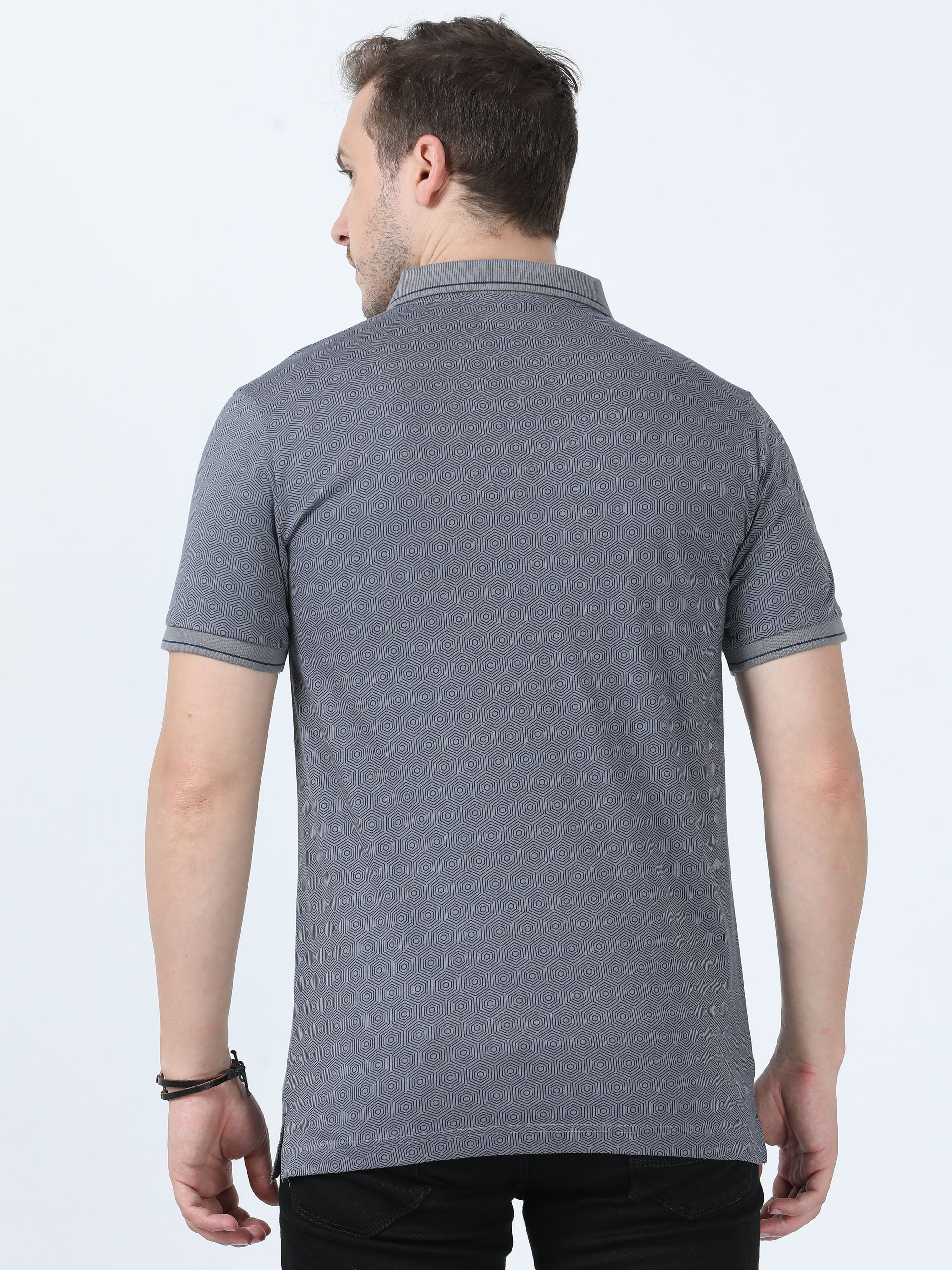 Classic Polo Men's Printed Grey Cotton Half Sleeve T-Shirt | BELLO - 262 B SF P